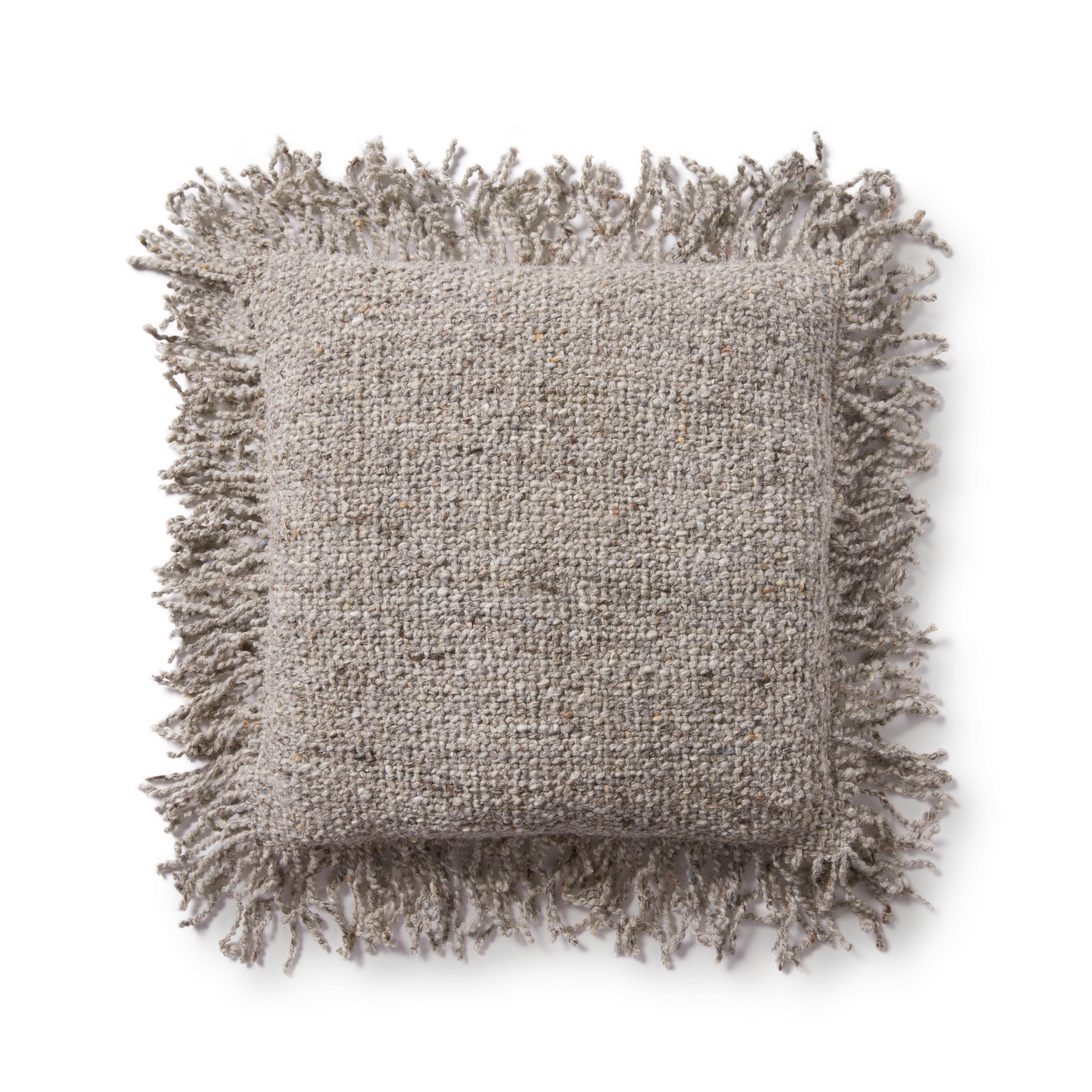 Loloi PLL0033 Pillow Hand-Woven Wool & Cotton Throw Pillow with Fringe Edge
