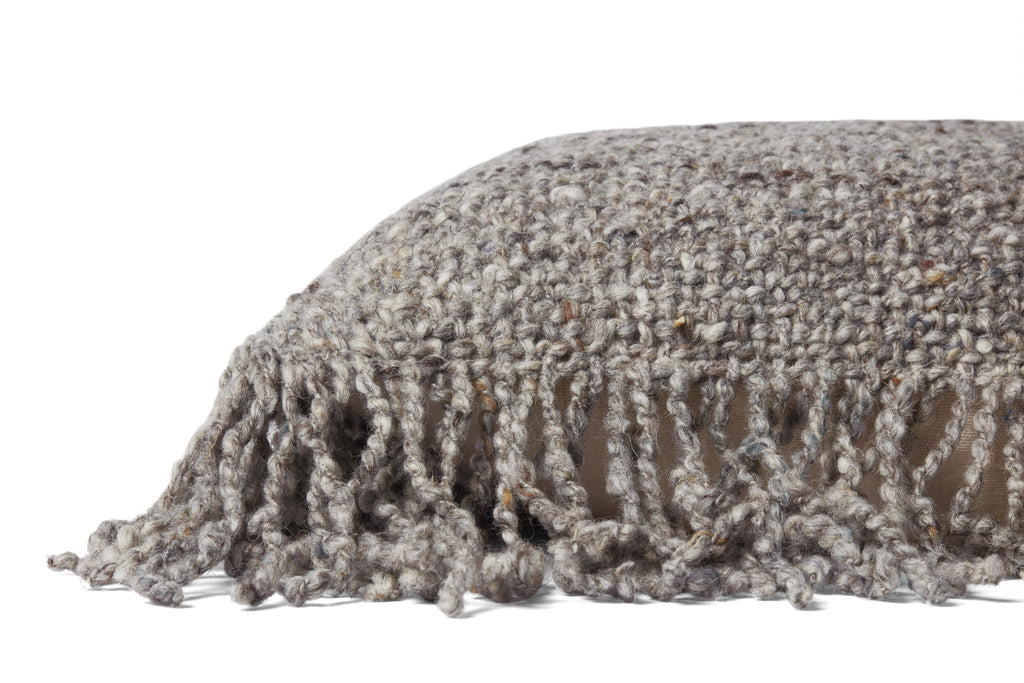 Loloi PLL0033 Pillow Hand-Woven Wool & Cotton Throw Pillow with Fringe Edge