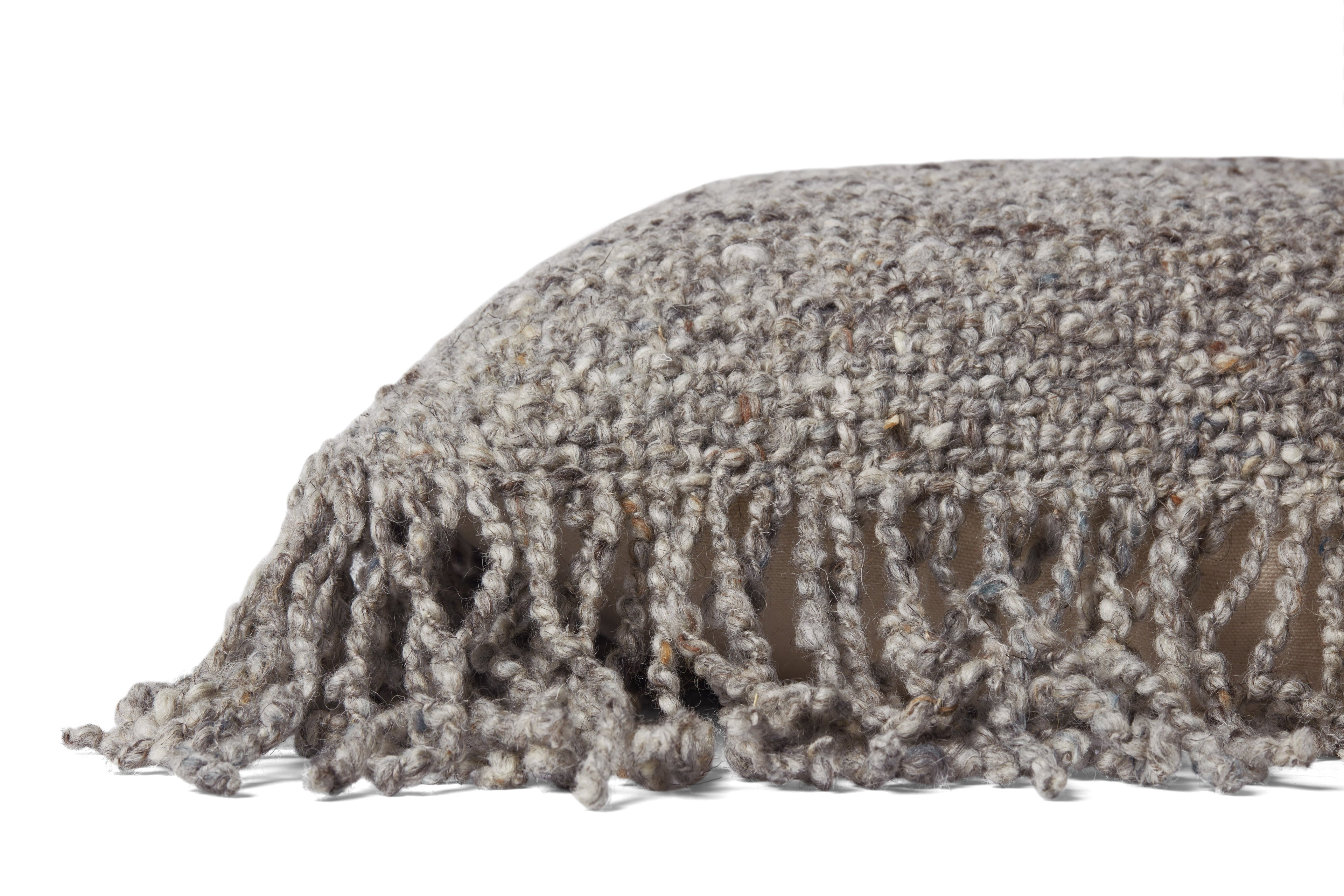 Loloi PLL0033 Pillow Hand-Woven Wool & Cotton Throw Pillow with Fringe Edge