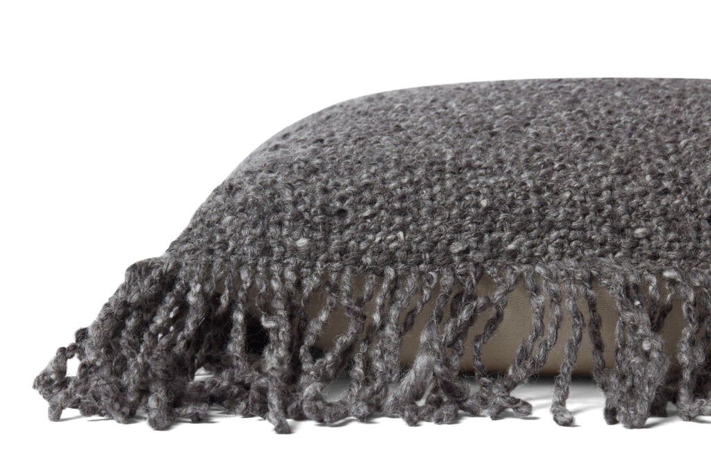Loloi PLL0033 Pillow Hand-Woven Wool & Cotton Throw Pillow with Fringe Edge