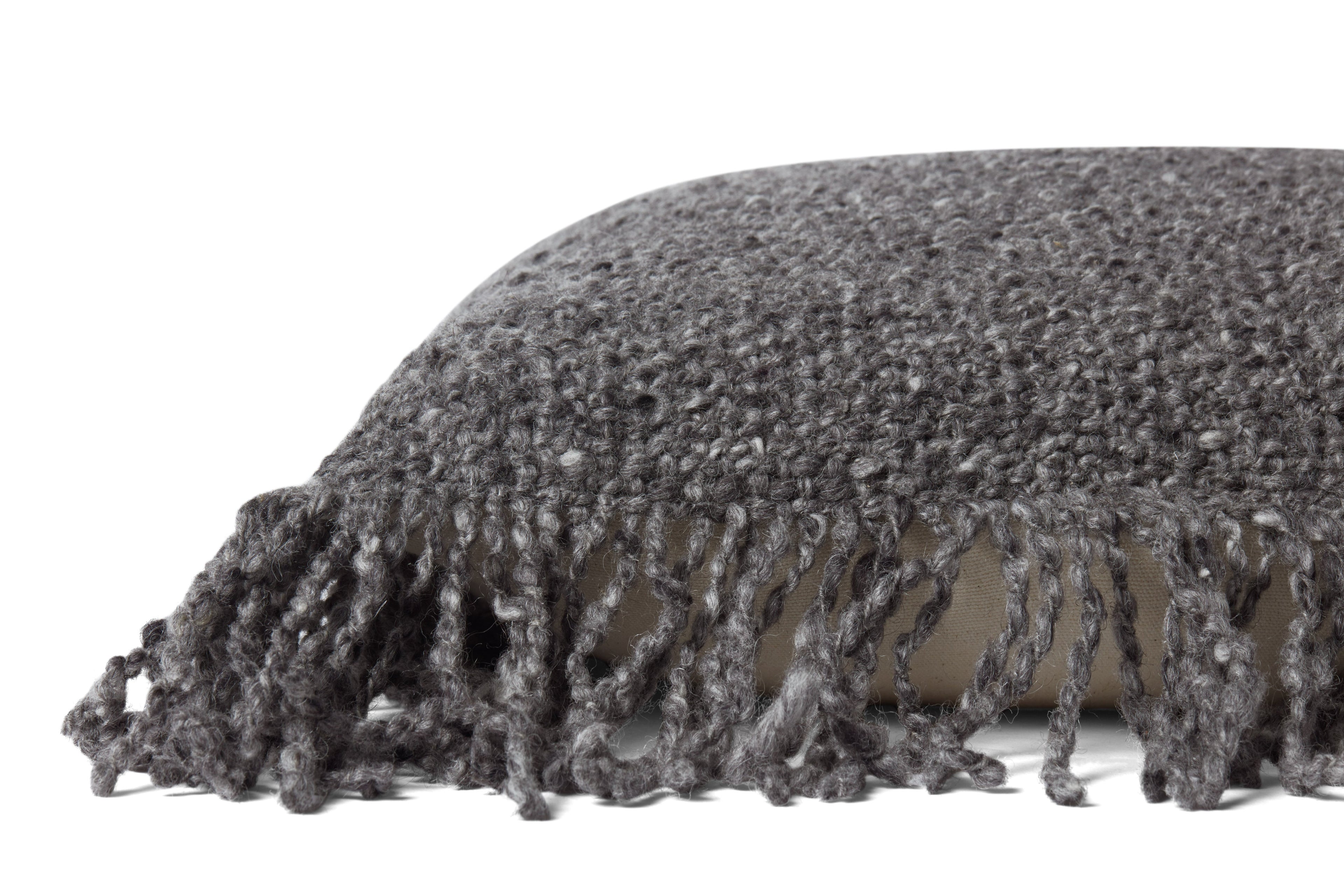 Loloi PLL0033 Pillow Hand-Woven Wool & Cotton Throw Pillow with Fringe Edge