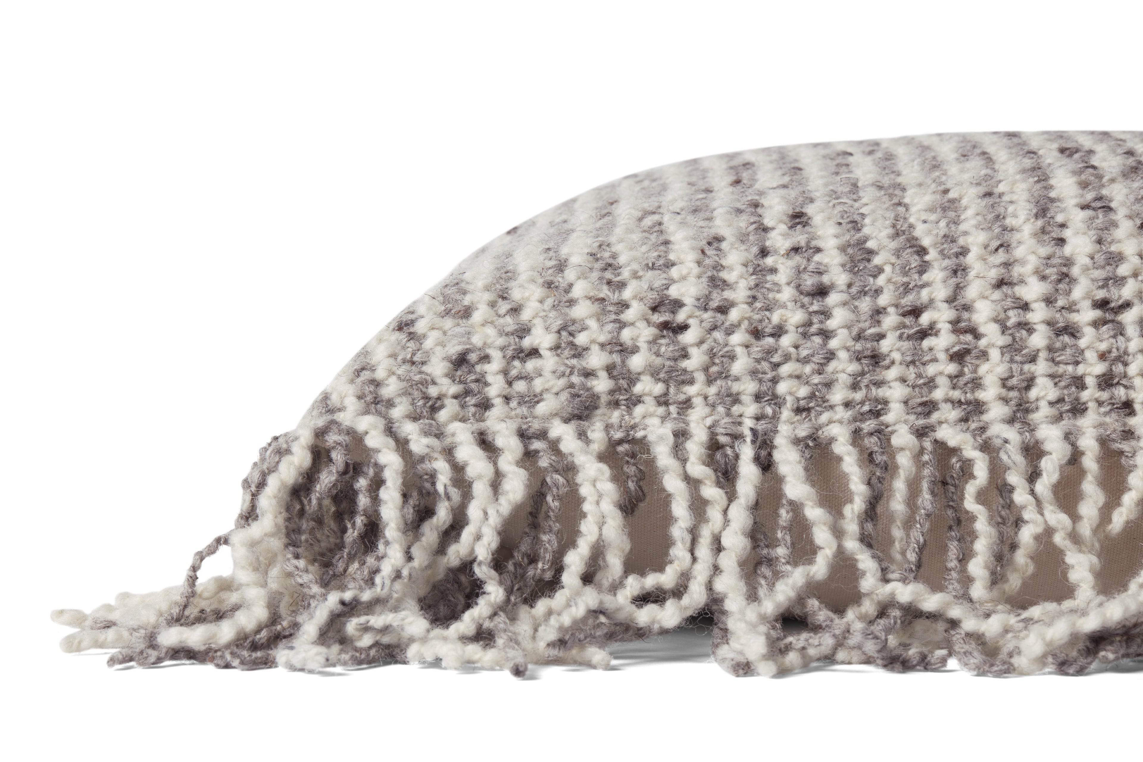 Loloi PLL0033 Pillow Hand-Woven Wool & Cotton Throw Pillow with Fringe Edge