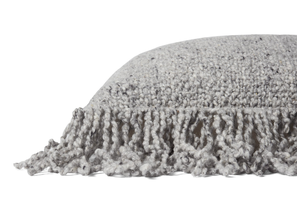 Loloi PLL0033 Pillow Hand-Woven Wool & Cotton Throw Pillow with Fringe Edge