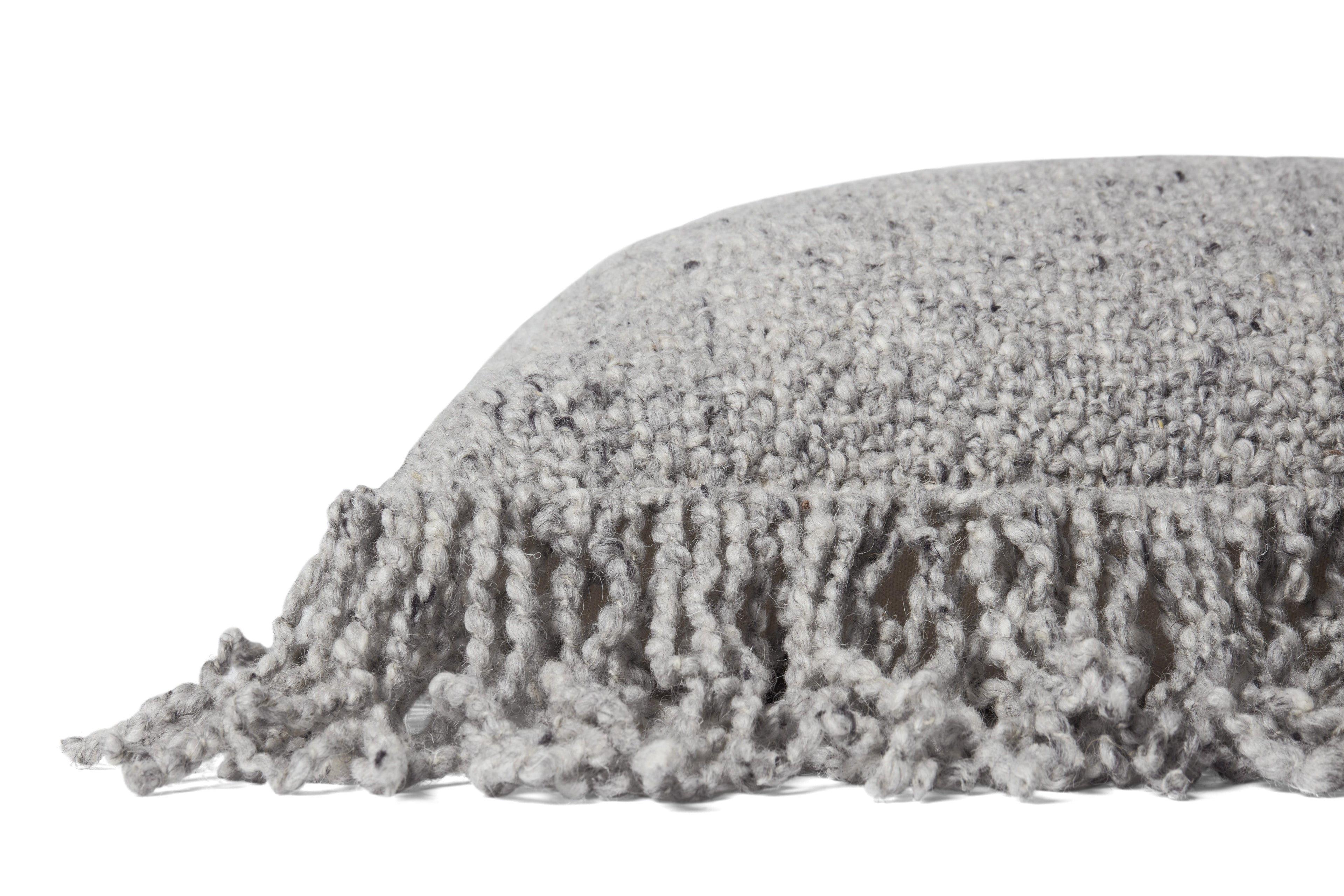 Loloi PLL0033 Pillow Hand-Woven Wool & Cotton Throw Pillow with Fringe Edge