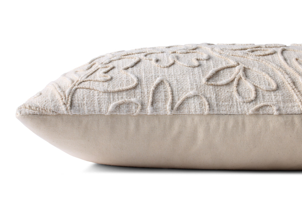 Loloi PLL0127 Natural Botanical Embroidered Cotton Lumbar Throw Pillow