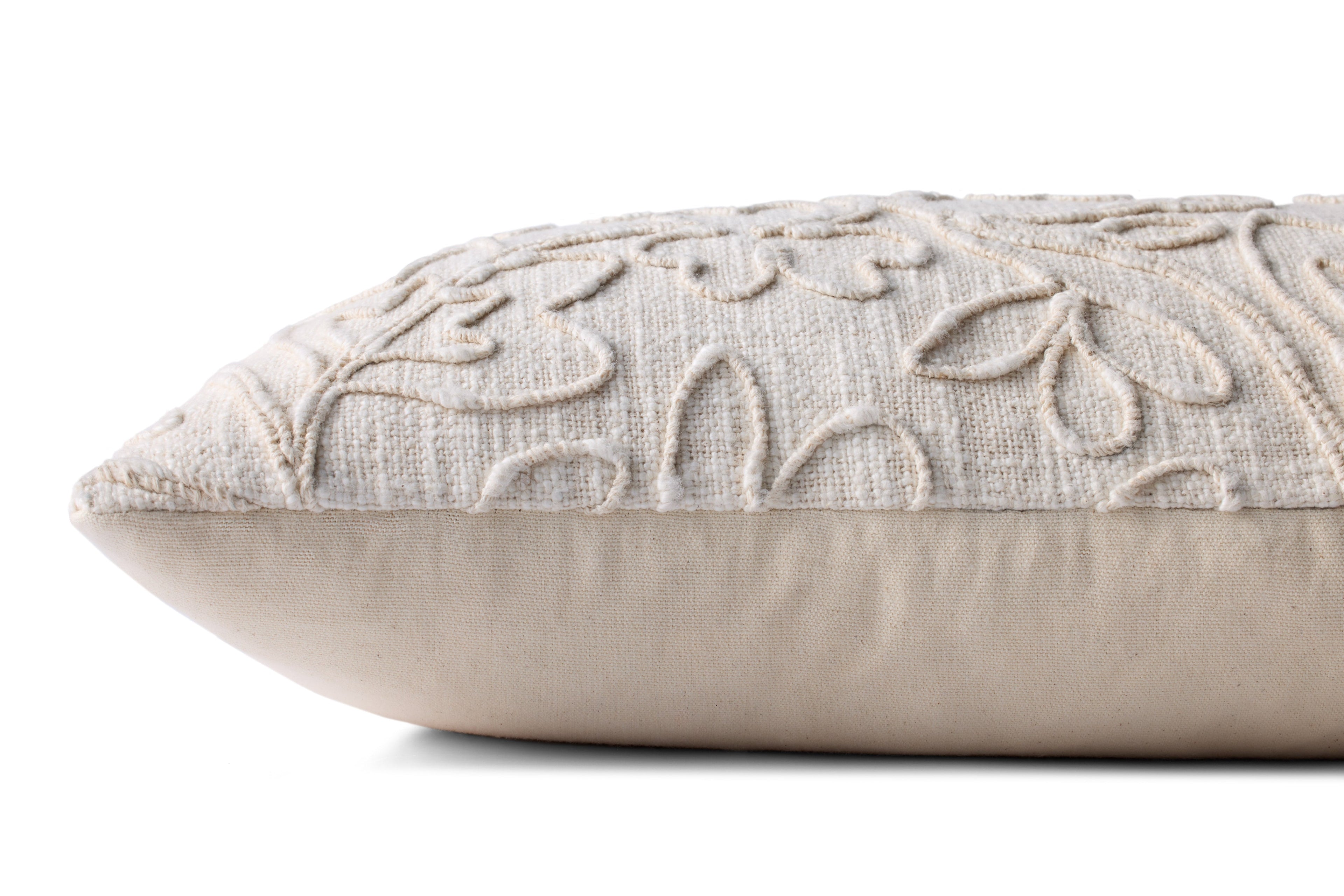 Loloi PLL0127 Natural Botanical Embroidered Cotton Lumbar Throw Pillow