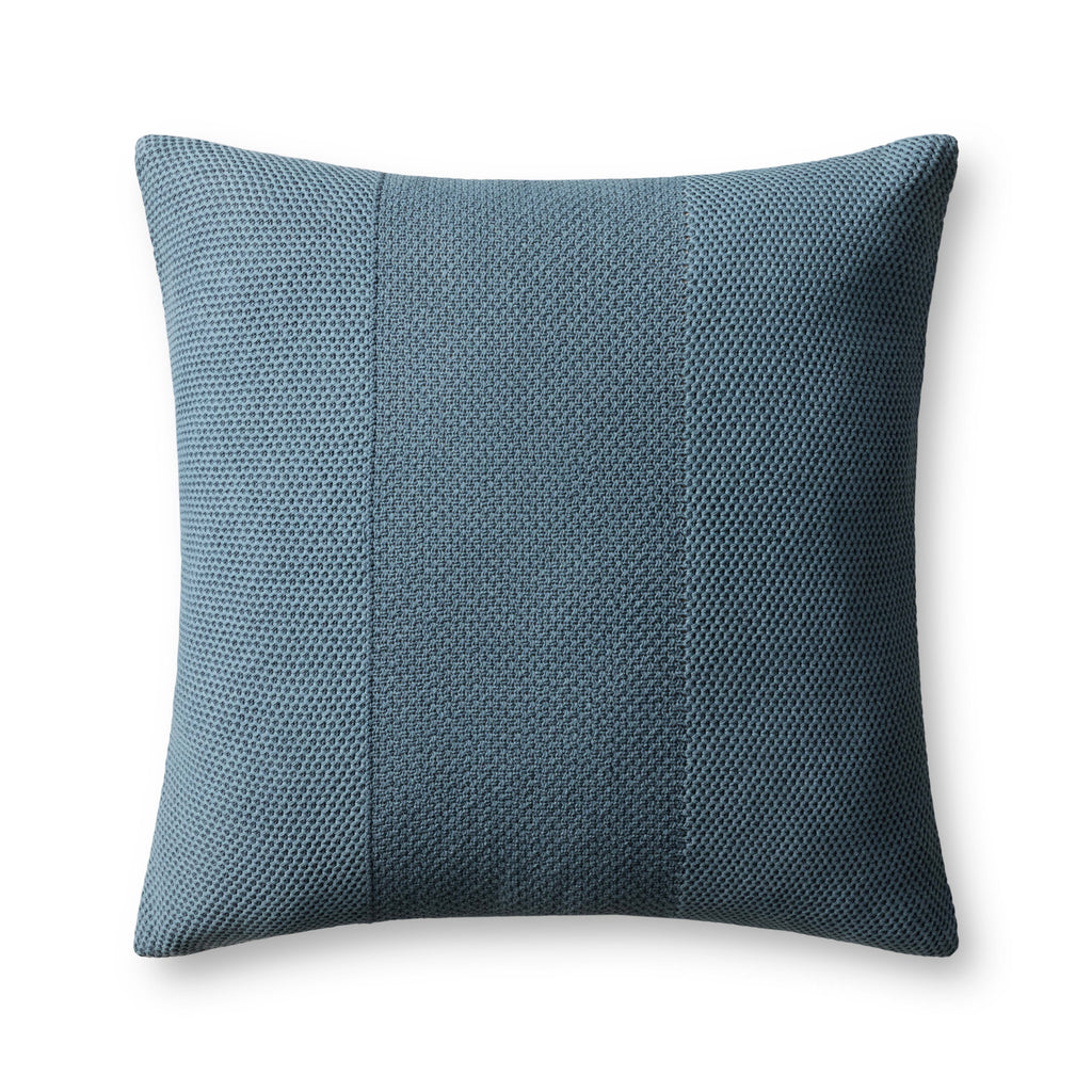 Loloi PLL0170 Hand-Knitted Cotton Throw Pillow with Textured Center Stripe