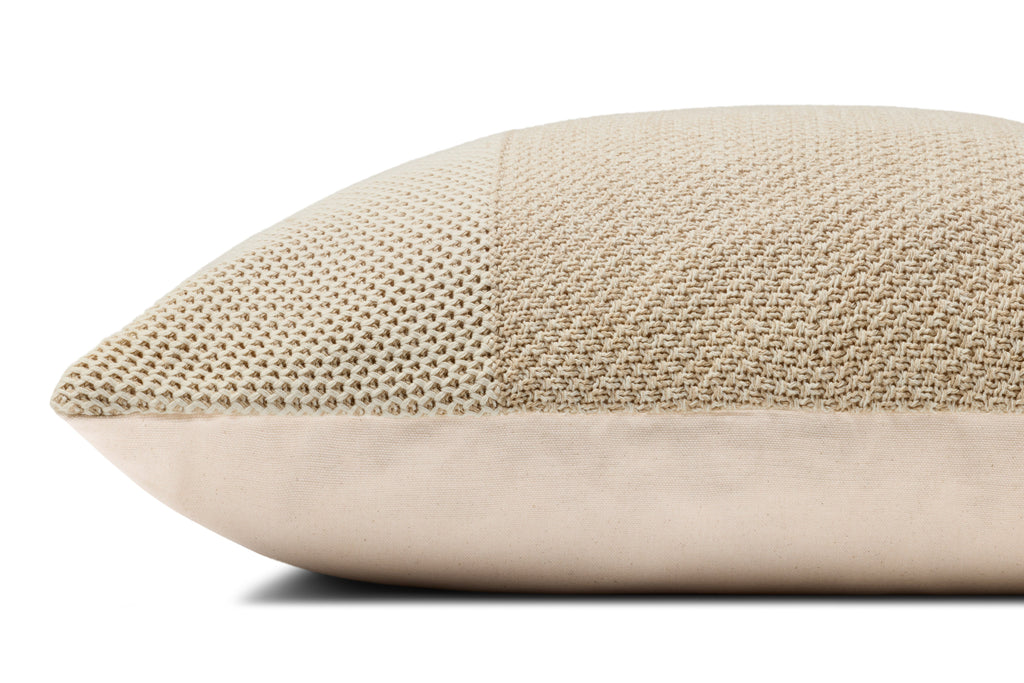 Loloi PLL0170 Hand-Knitted Cotton Throw Pillow with Textured Center Stripe