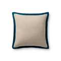 Loloi PLL0197 Linen Throw Pillow with Blue Cotton Flange Edge