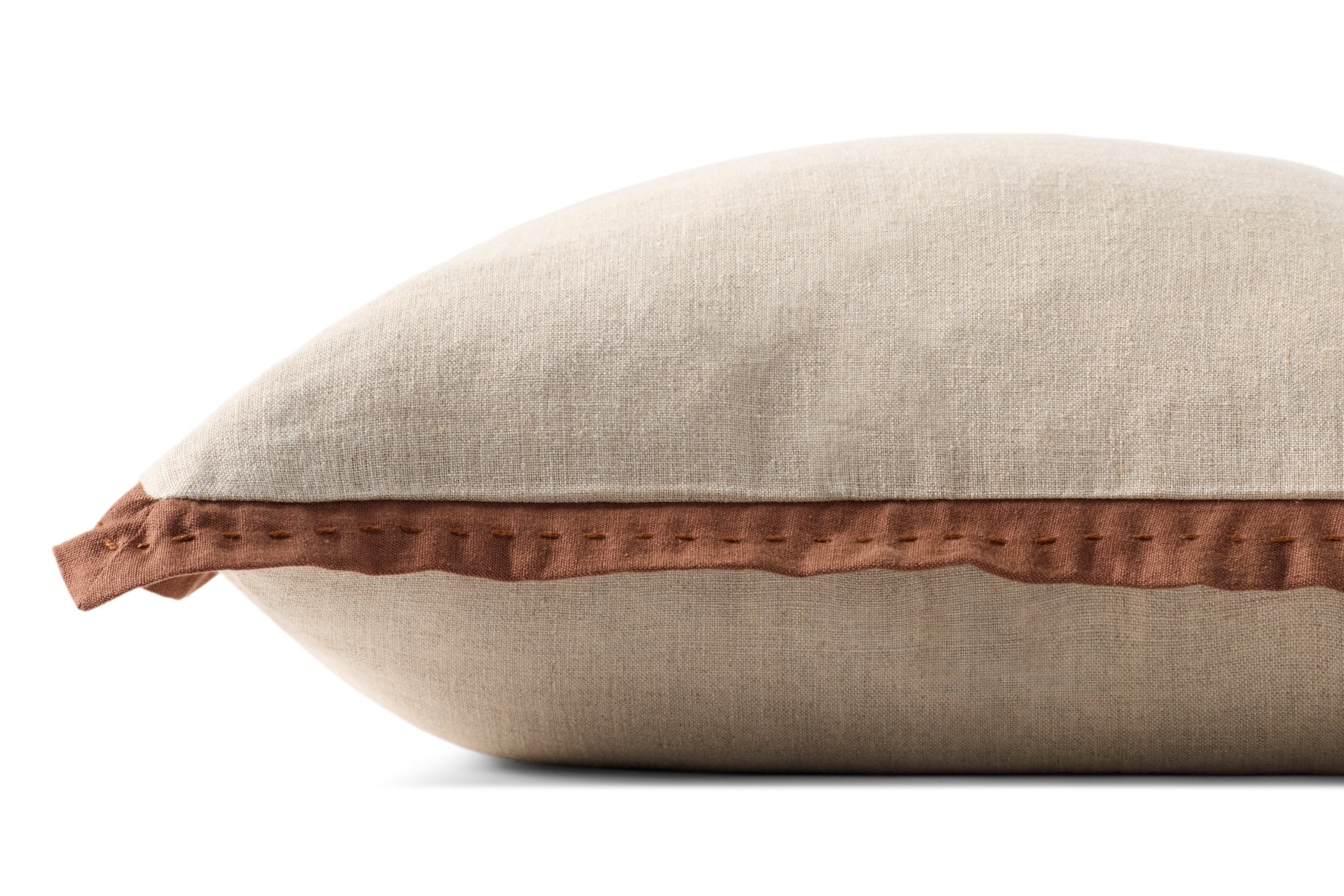 Loloi PLL0197 Linen Throw Pillow with Blue Cotton Flange Edge