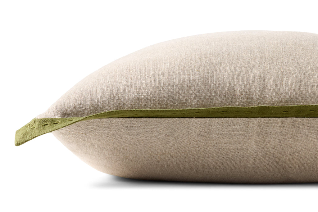 Loloi PLL0197 Linen Throw Pillow with Blue Cotton Flange Edge
