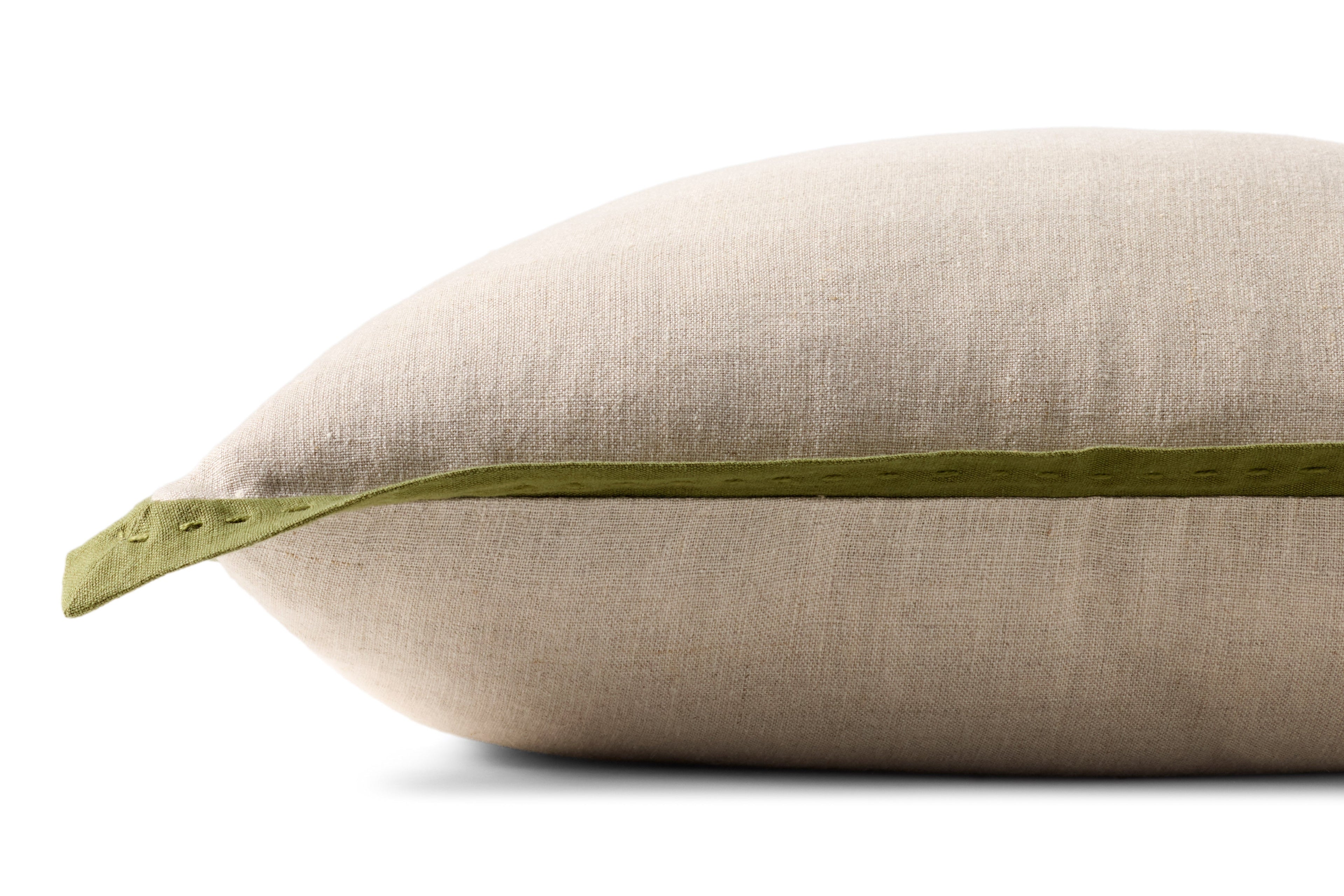 Loloi PLL0197 Linen Throw Pillow with Blue Cotton Flange Edge
