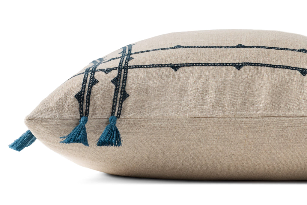 Loloi PLL0201 Stitched Stripe Linen Throw Pillow with Corner Tassels
