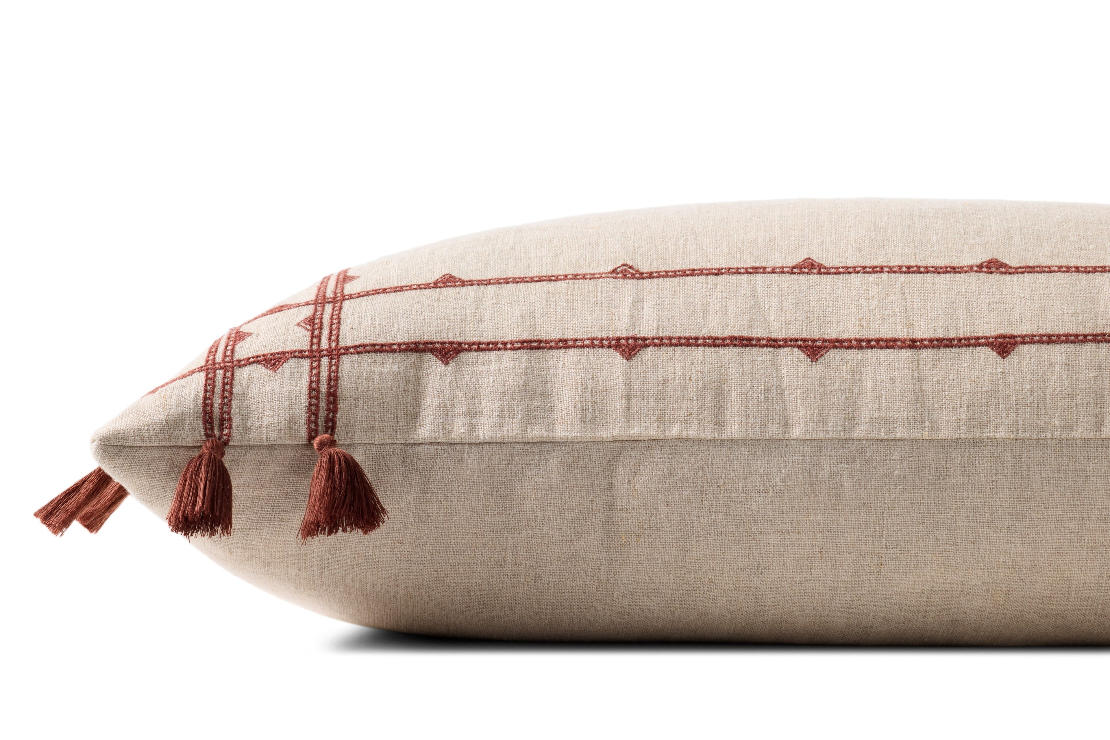 Loloi PLL0201 Stitched Stripe Linen Throw Pillow with Corner Tassels