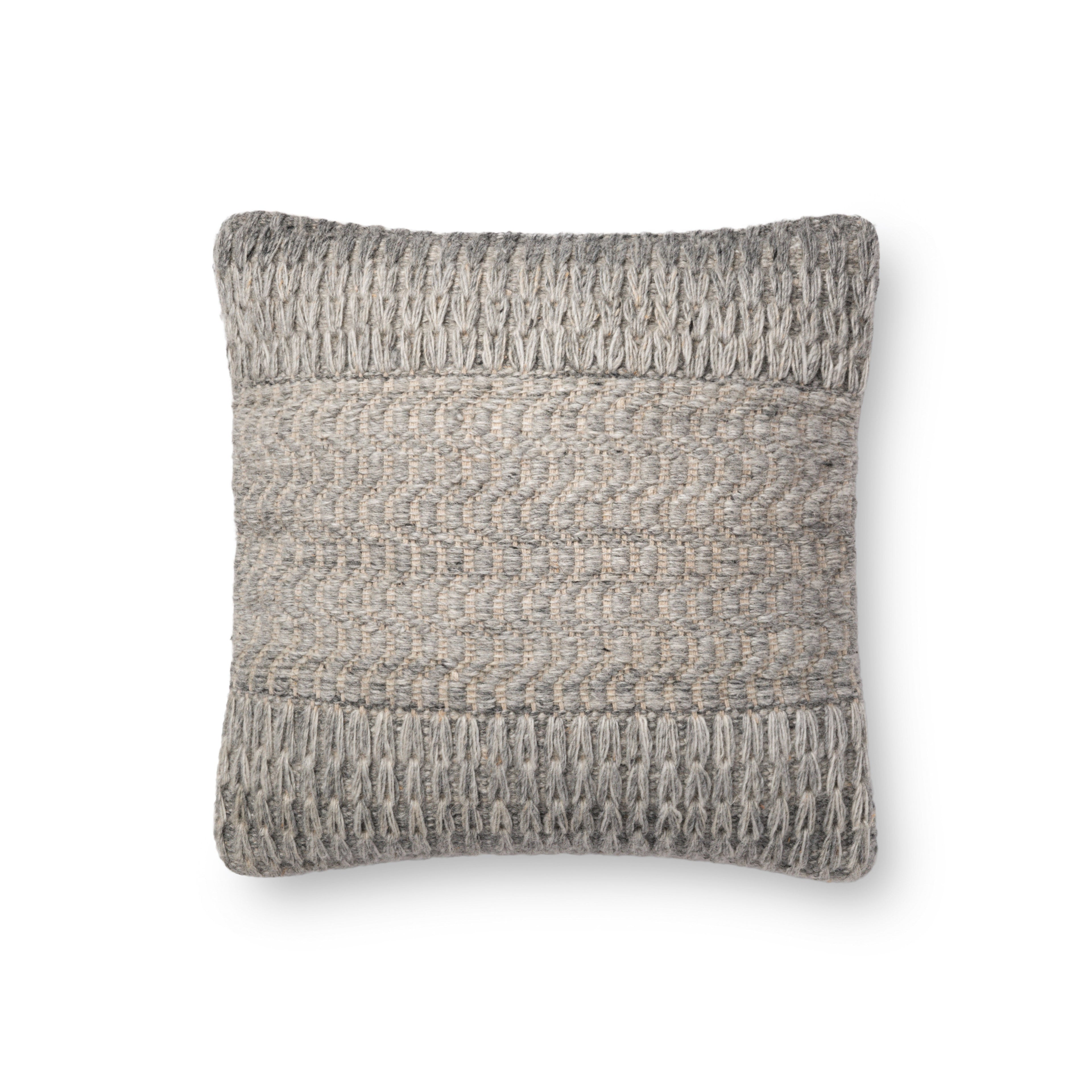 Loloi P0697 Grey Woven Braided Throw Pillow
