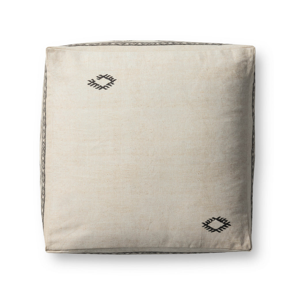 Loloi Ivory Striped Pouf Ottoman