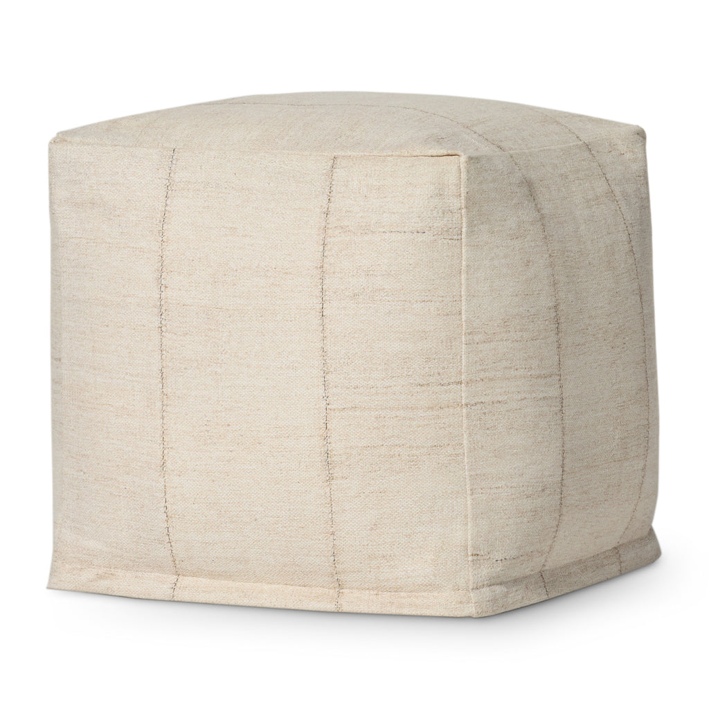 Loloi Ivory Striped Pouf Ottoman