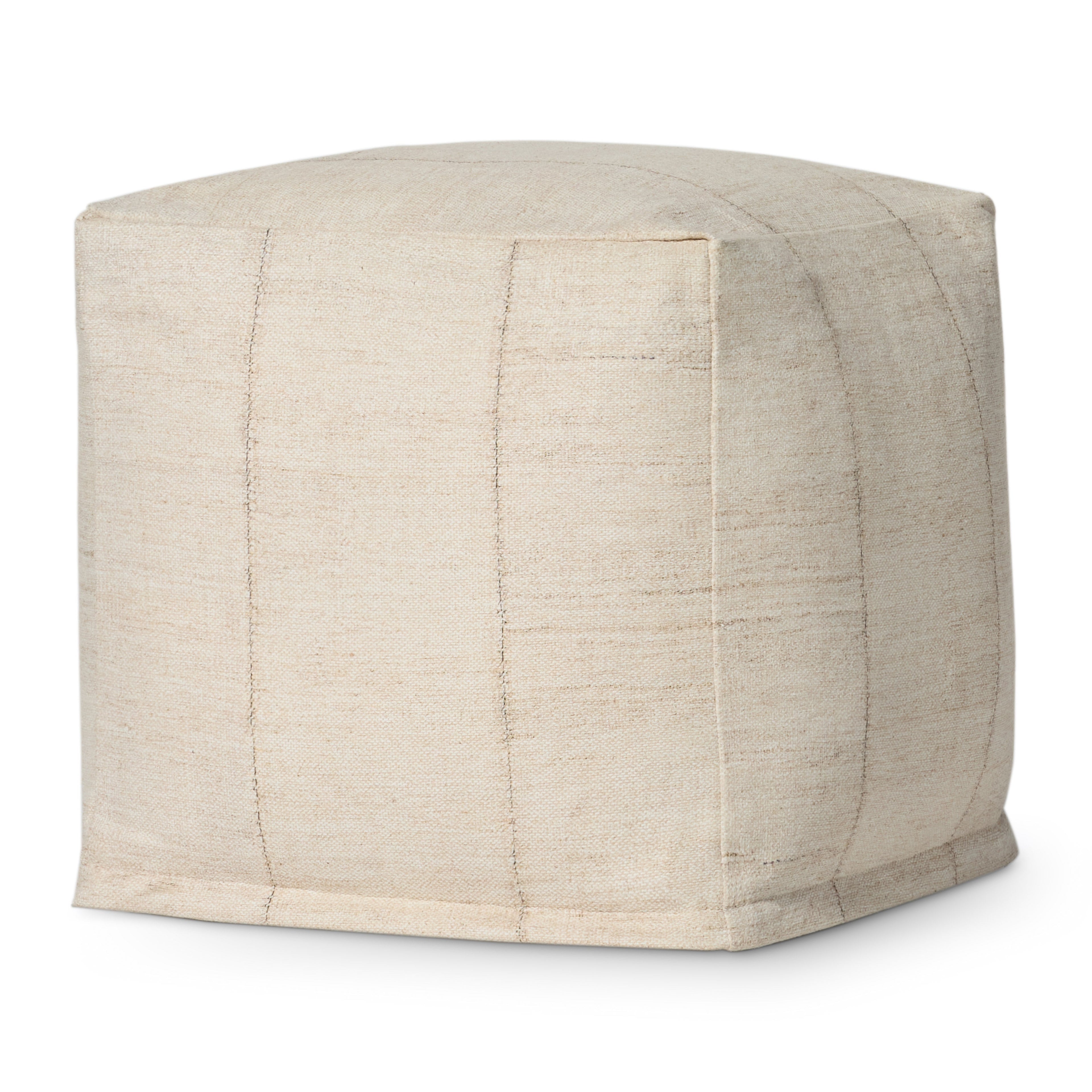 Loloi Ivory Striped Pouf Ottoman