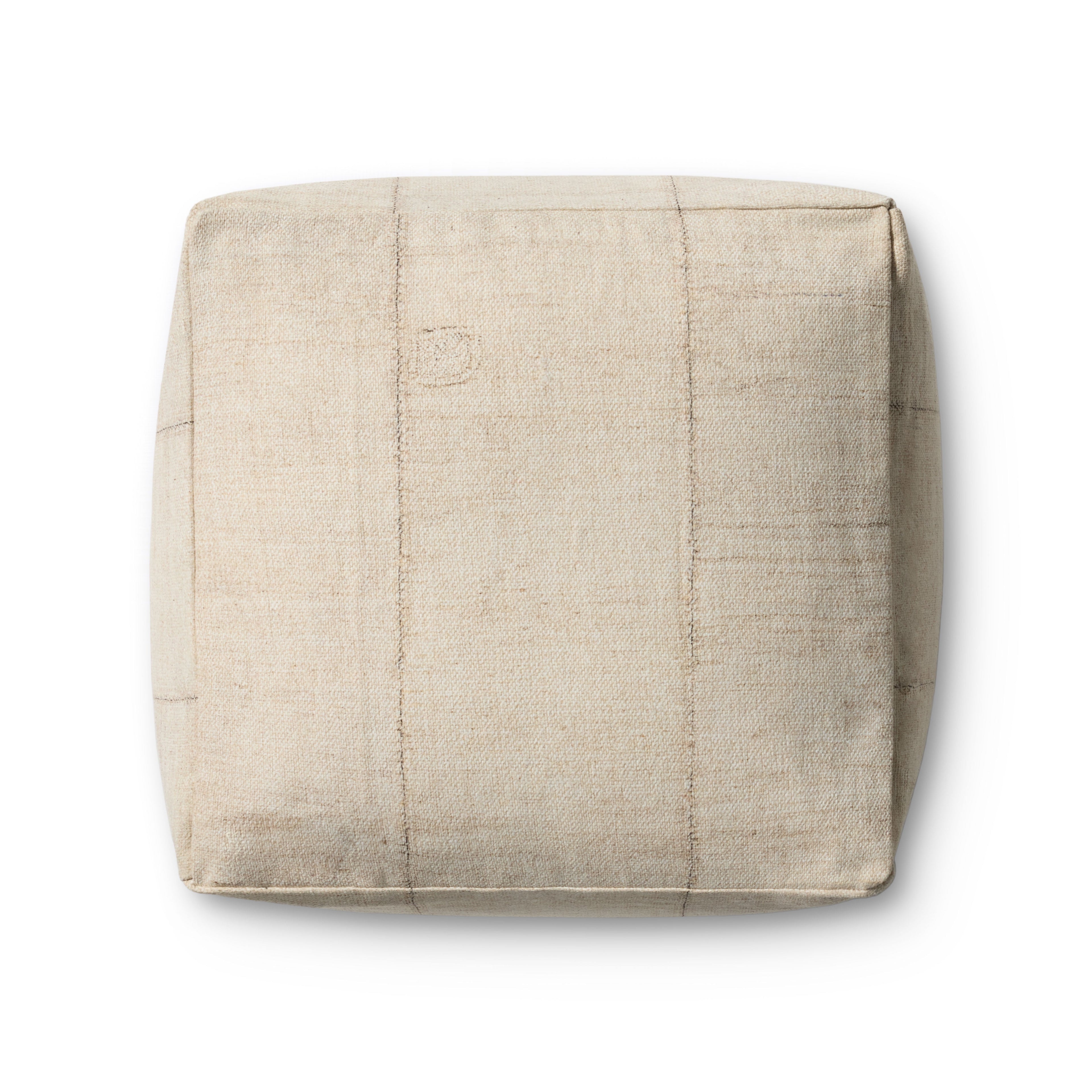 Loloi Ivory Striped Pouf Ottoman