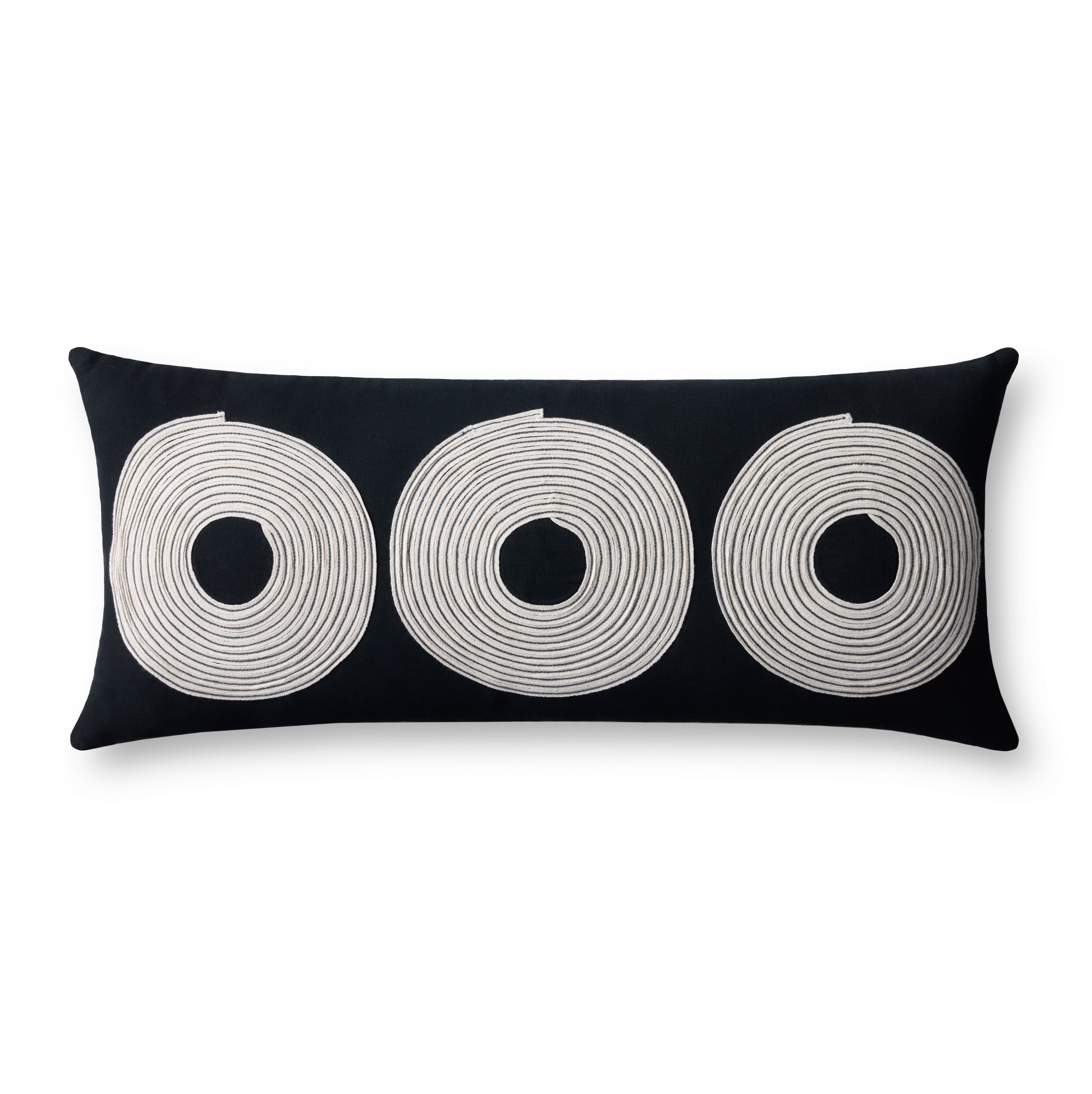 Loloi PLL0035 Geometric Embroidered Cotton Blend Lumbar Throw Pillow