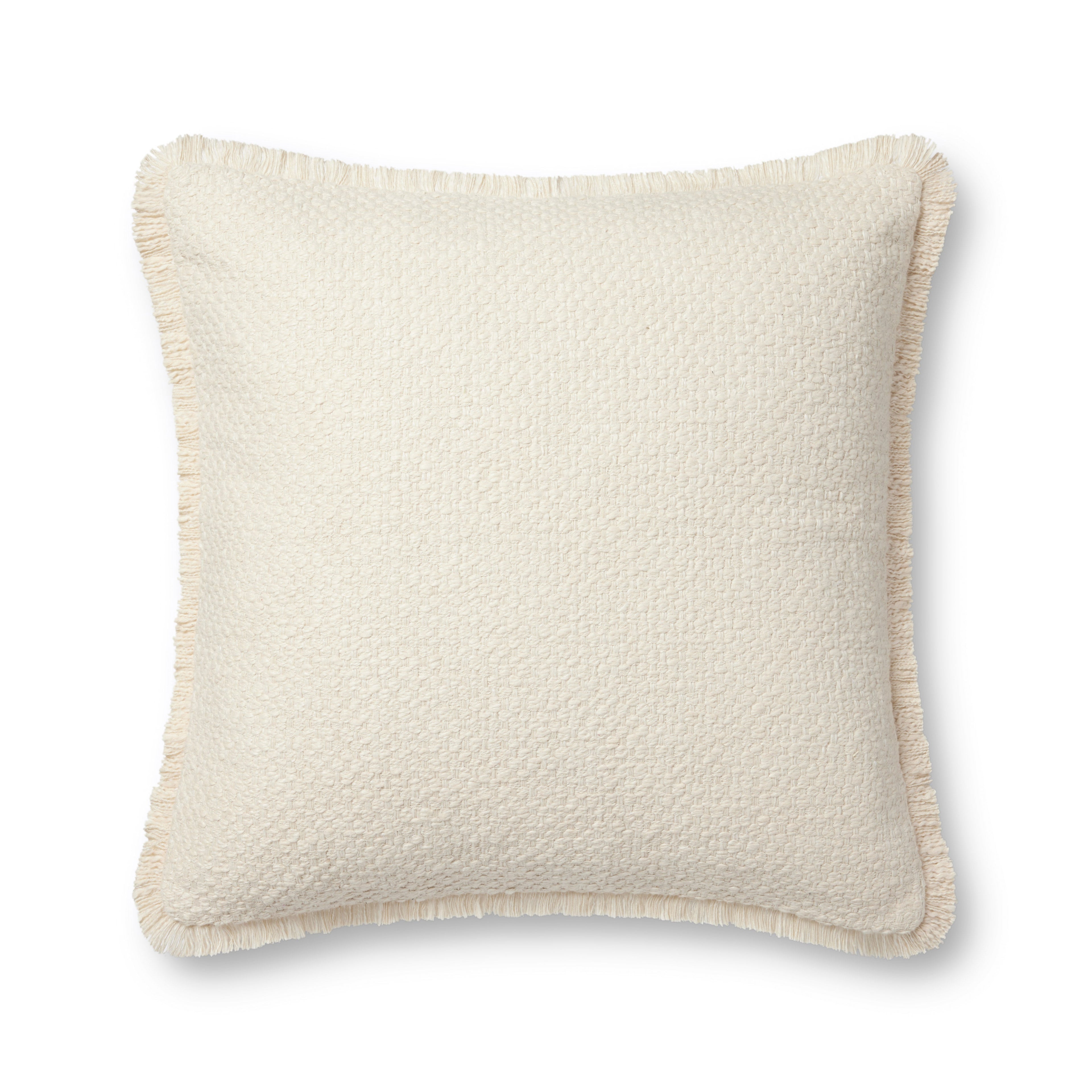 Loloi PLL0121 Textured Cotton Blend Throw Pillow with Fringe Edge