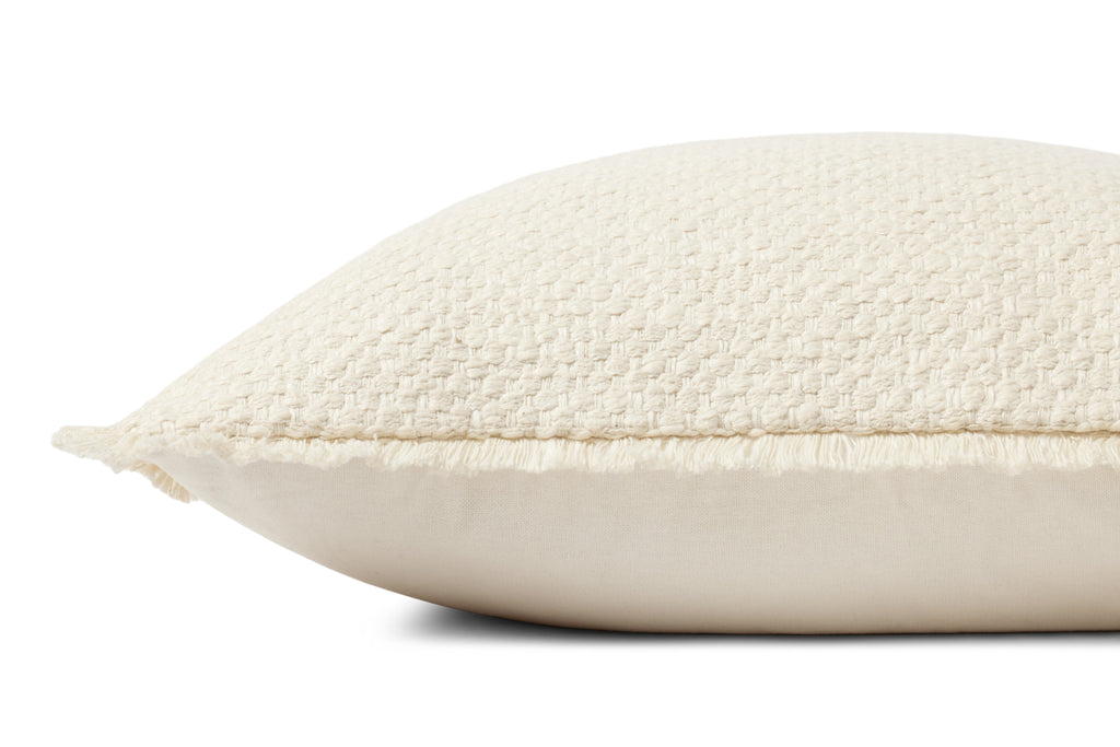 Loloi PLL0121 Textured Cotton Blend Throw Pillow with Fringe Edge