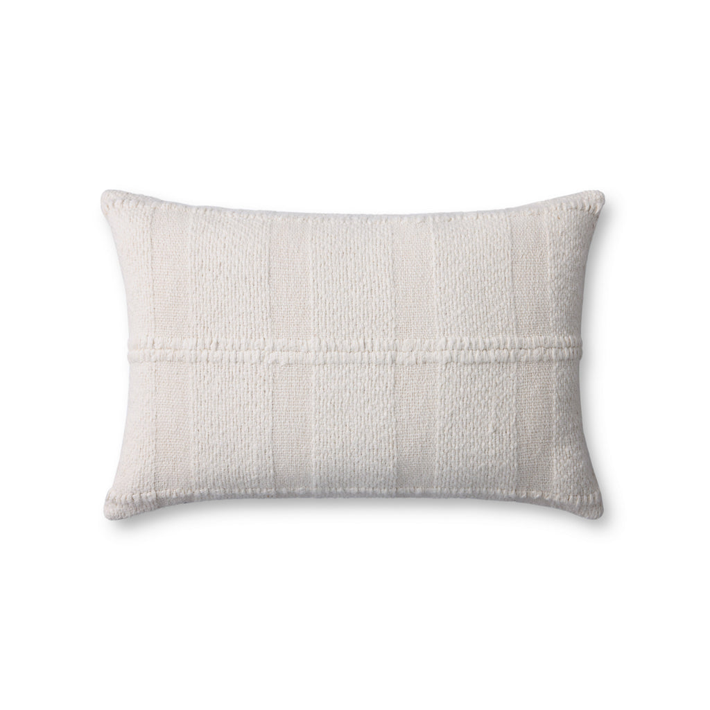 Loloi PLL0126 Ivory Hand-Woven Textured Grid Cotton Lumbar Throw Pillow
