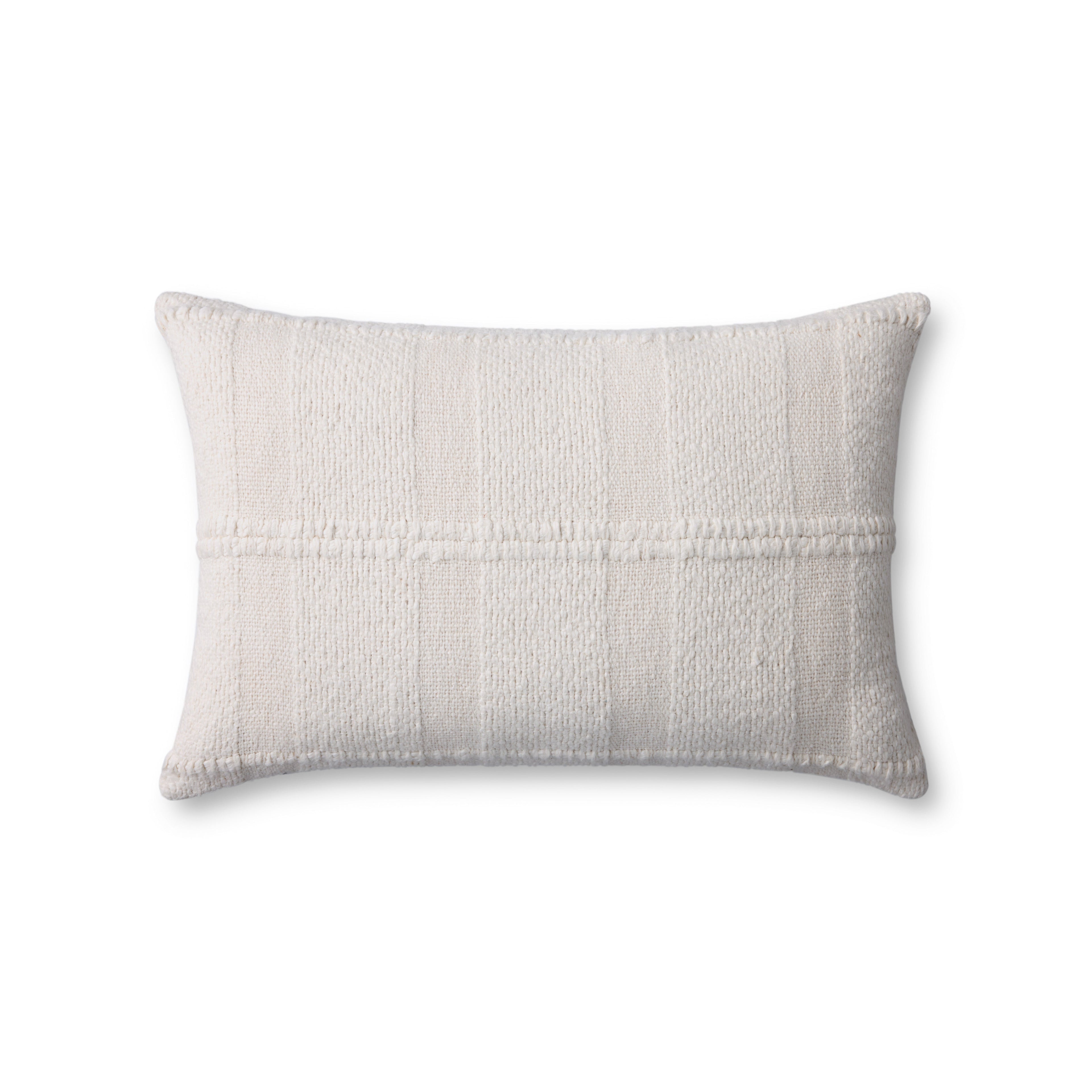 Loloi PLL0126 Ivory Hand-Woven Textured Grid Cotton Lumbar Throw Pillow