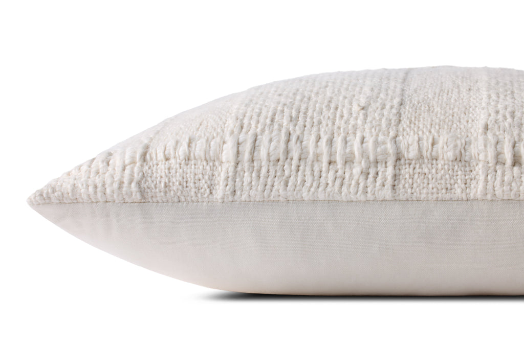 Loloi PLL0126 Ivory Hand-Woven Textured Grid Cotton Lumbar Throw Pillow
