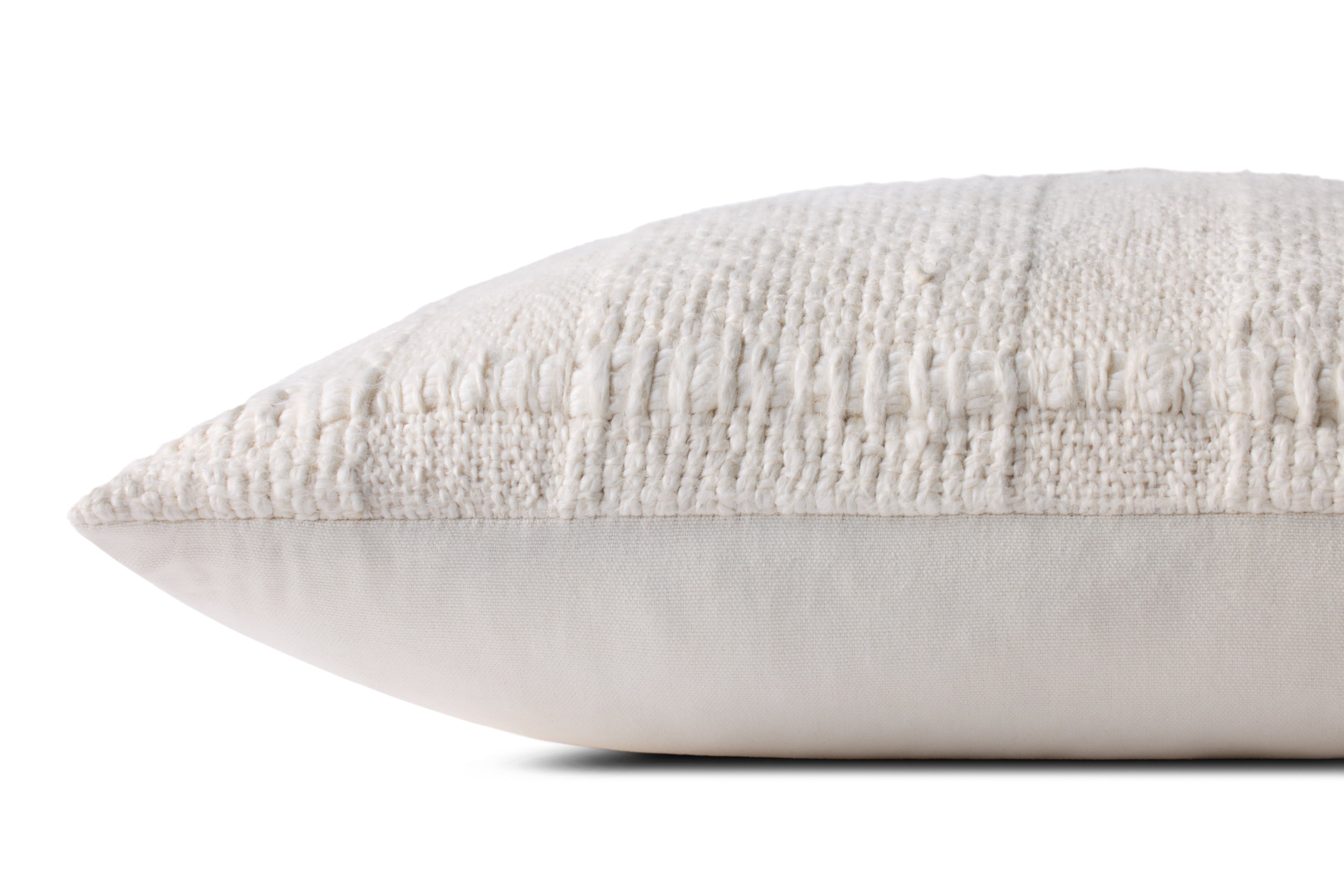 Loloi PLL0126 Ivory Hand-Woven Textured Grid Cotton Lumbar Throw Pillow