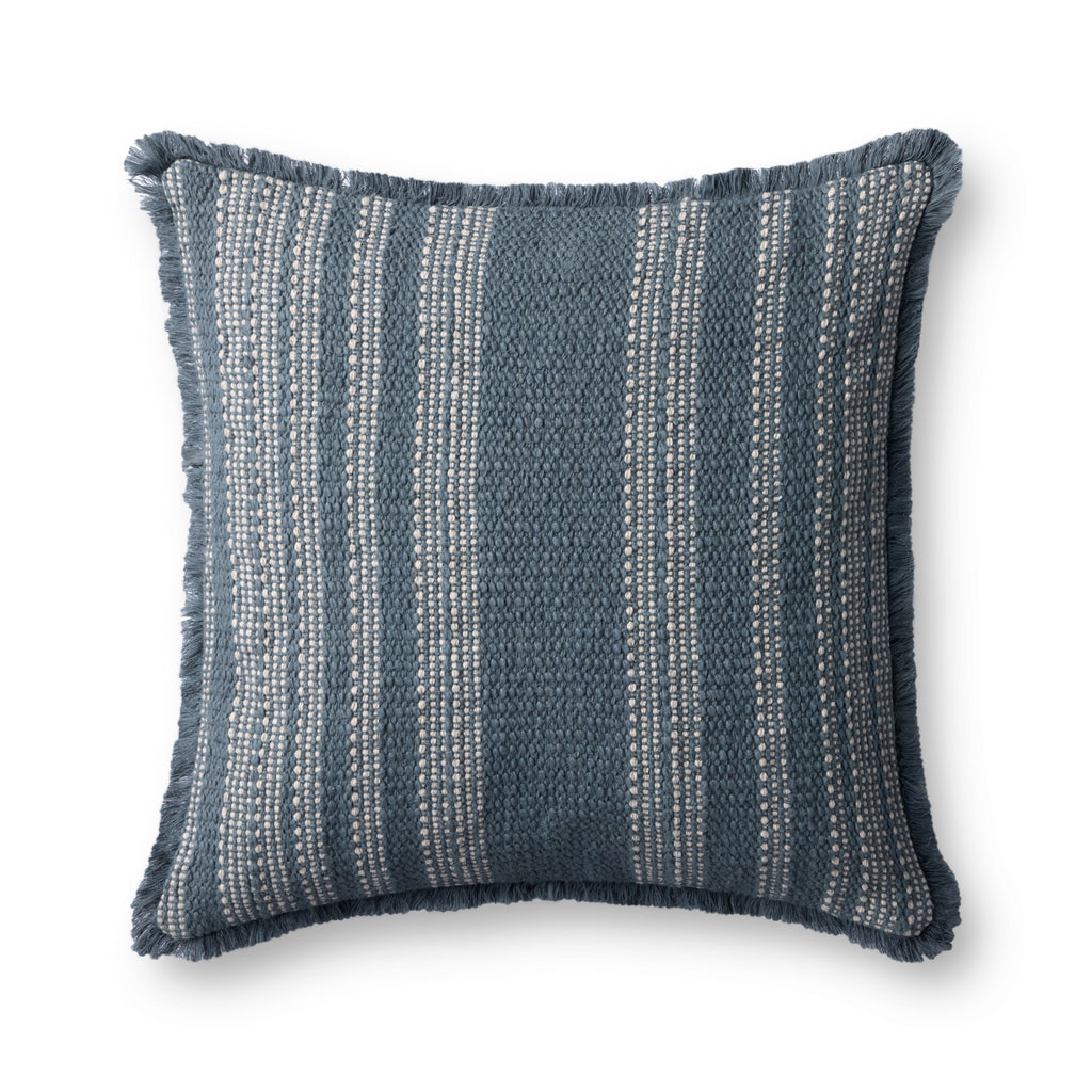 Loloi PLL0131 Stitched Stripe Cotton Throw Pillow with Fringe Edge
