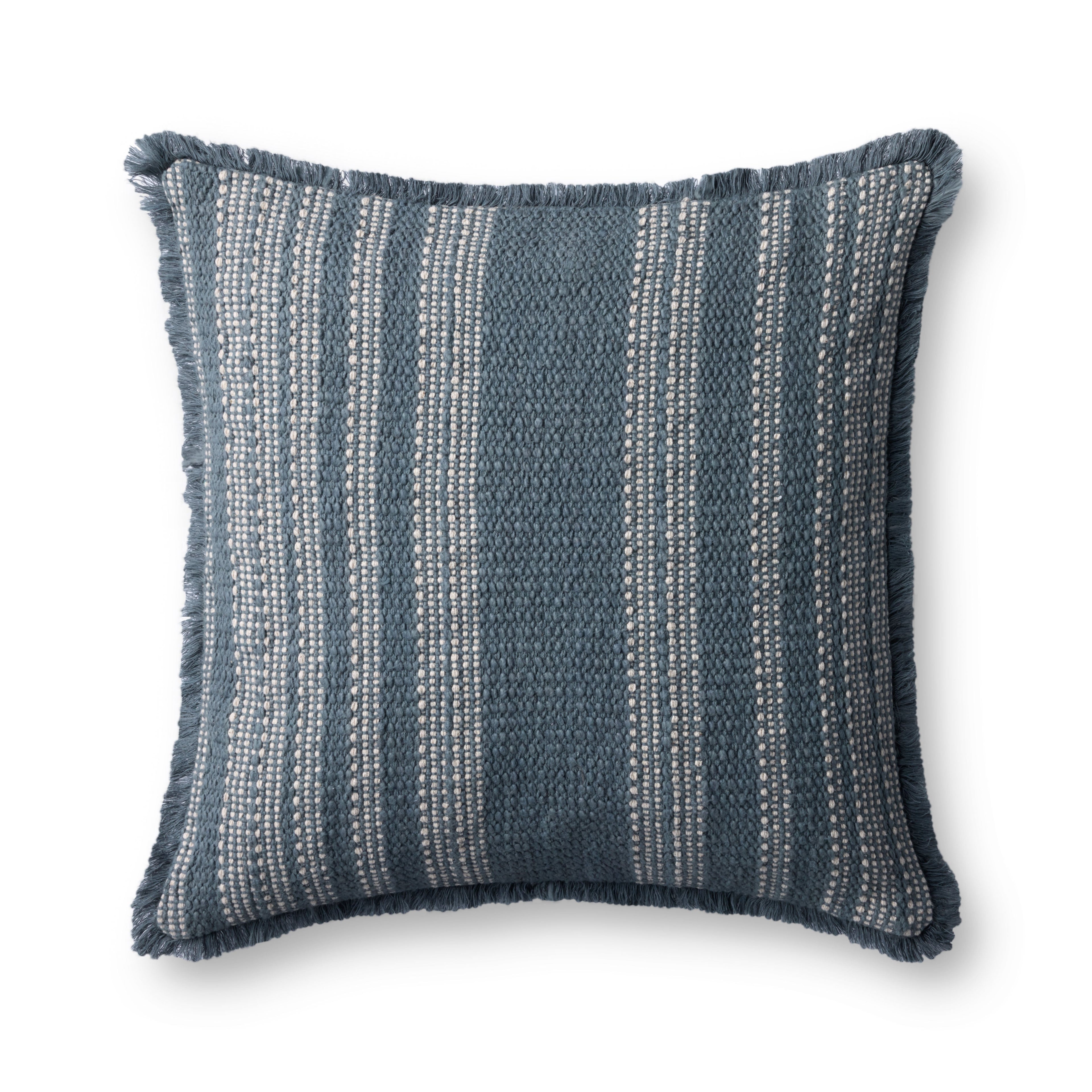 Loloi PLL0131 Stitched Stripe Cotton Throw Pillow with Fringe Edge