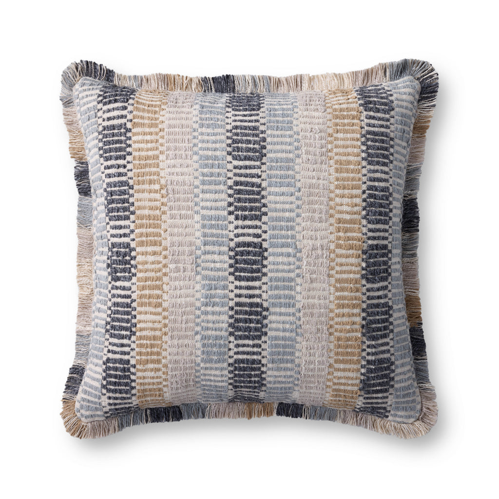 Loloi PLL0133 Woven Stripe Fringe Throw Pillow