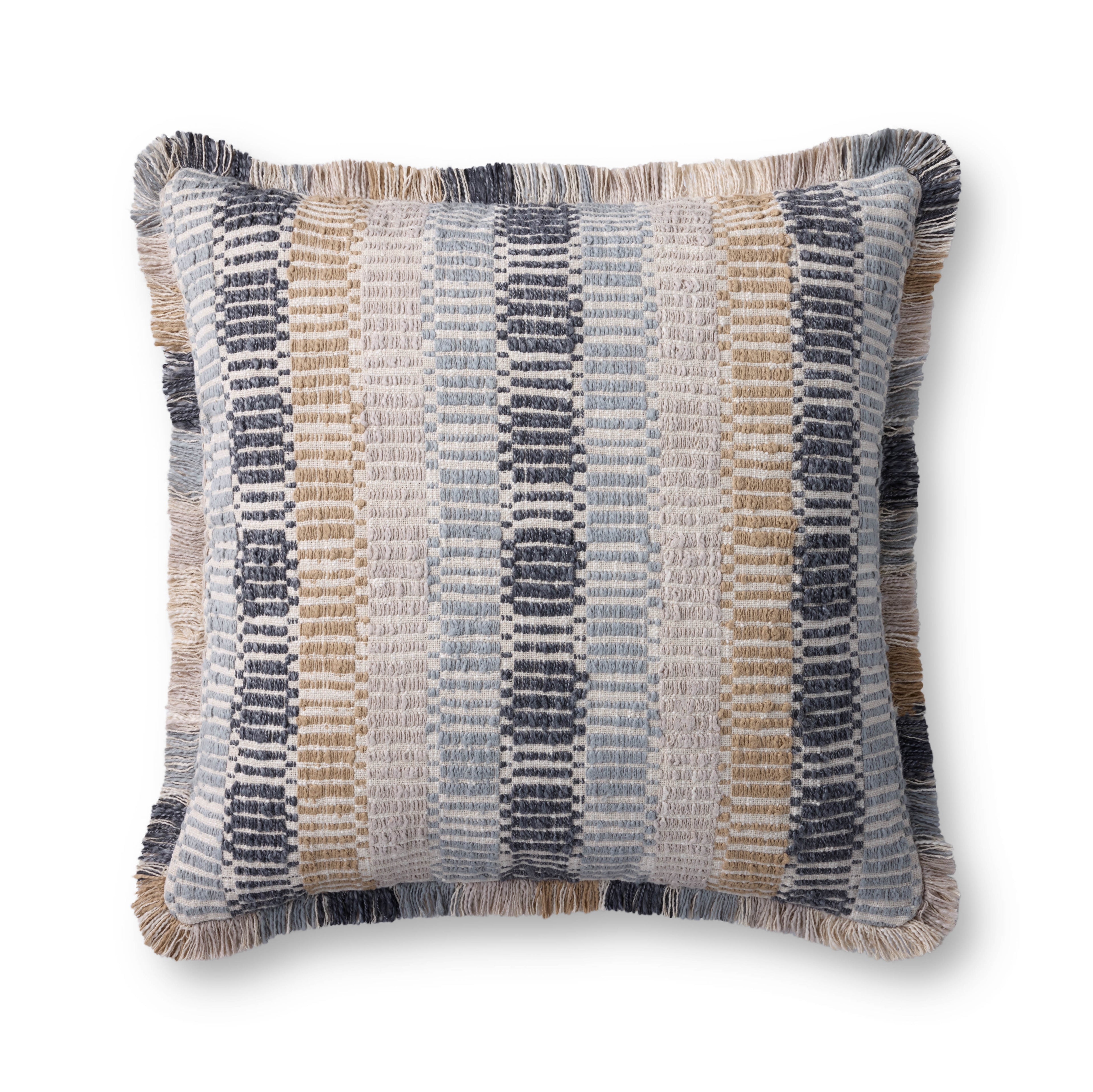 Loloi PLL0133 Woven Stripe Fringe Throw Pillow