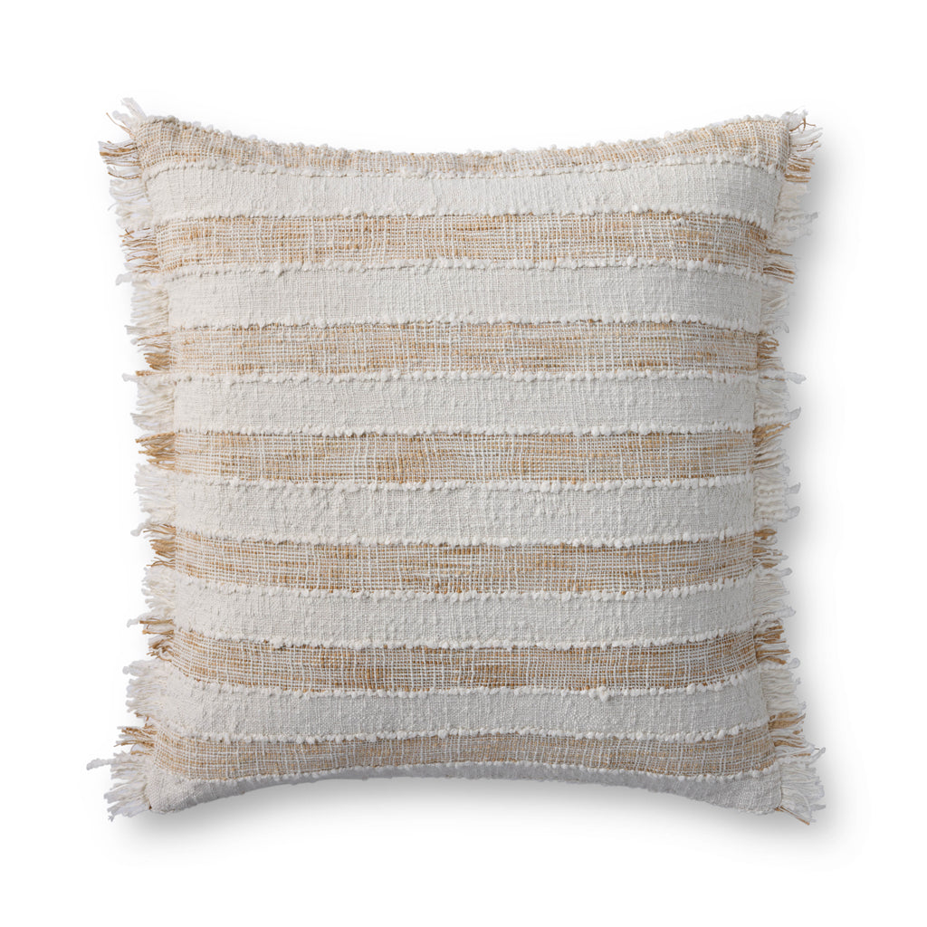 Loloi PLL0134 Heathered Striped Polyester Throw Pillow with Fringe Edge