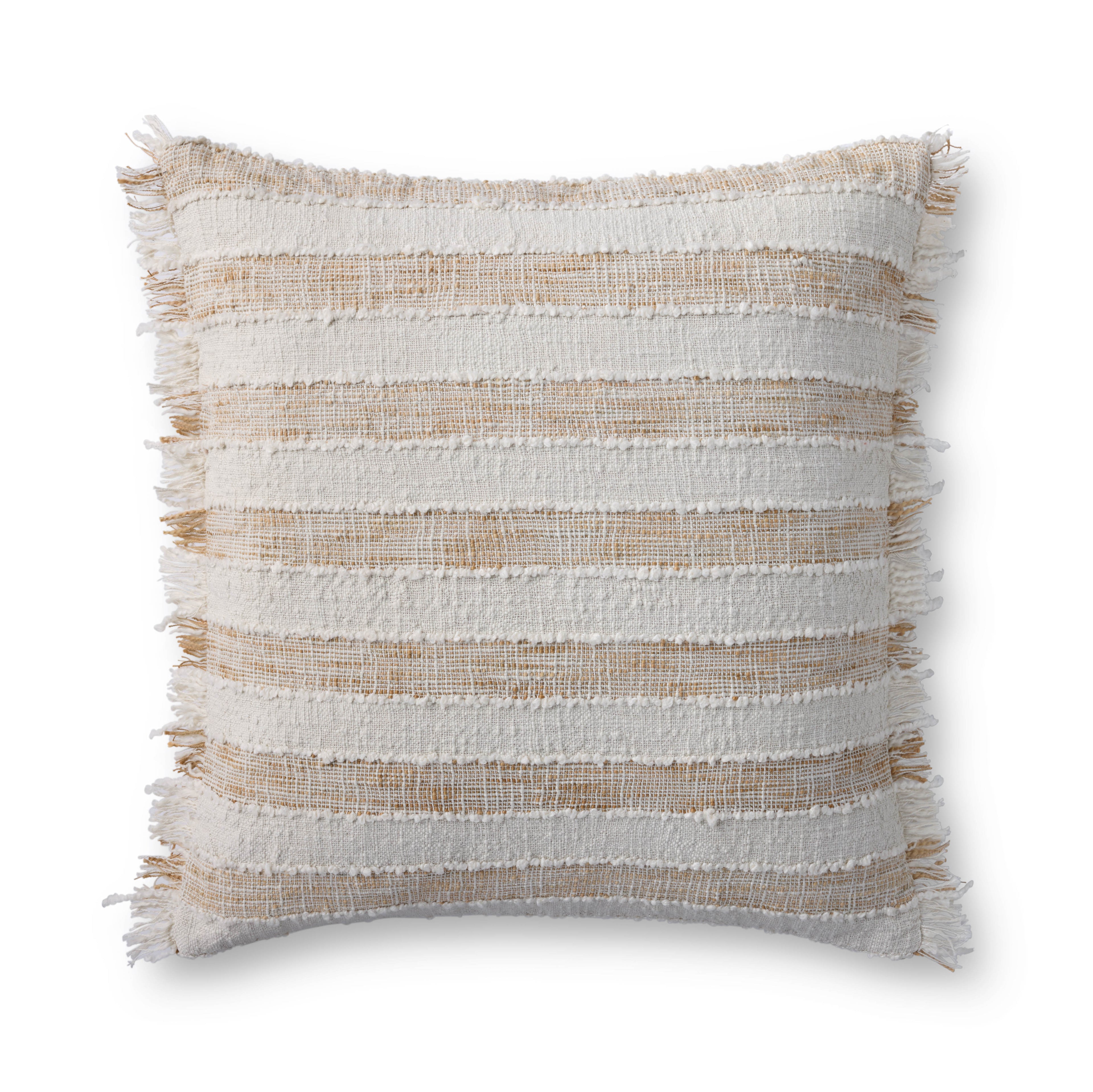 Loloi PLL0134 Heathered Striped Polyester Throw Pillow with Fringe Edge
