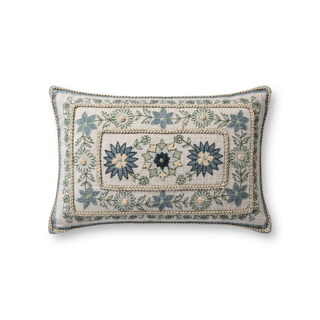 Loloi PLL0158 Floral Embroidered Cotton Lumbar Throw Pillow
