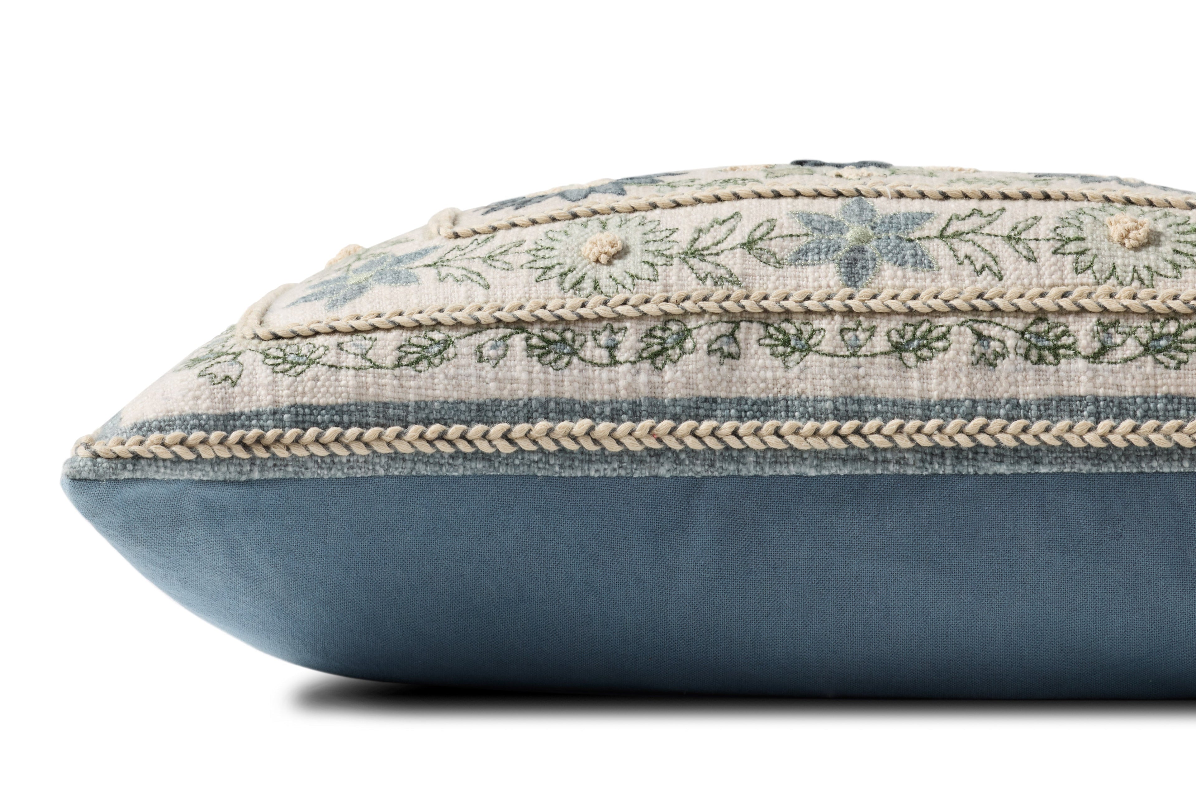 Loloi PLL0158 Floral Embroidered Cotton Lumbar Throw Pillow