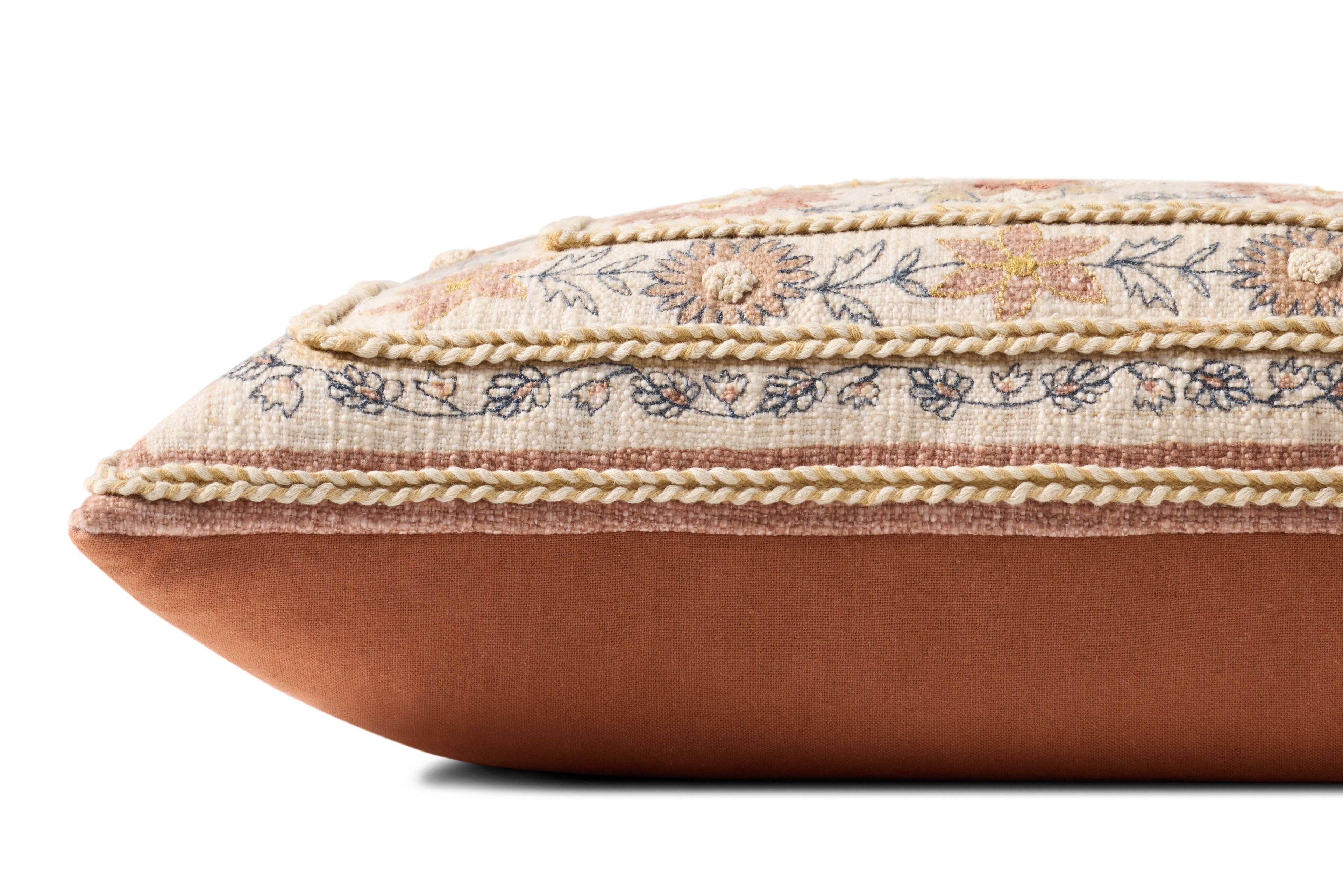 Loloi PLL0158 Floral Embroidered Cotton Lumbar Throw Pillow