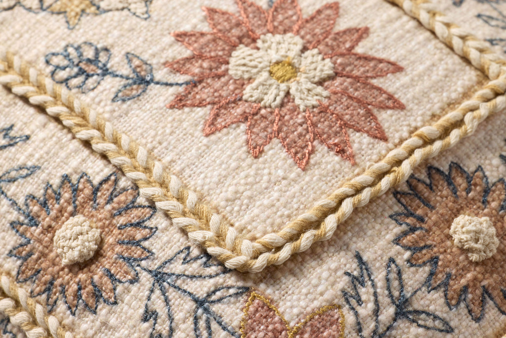 Loloi PLL0158 Floral Embroidered Cotton Lumbar Throw Pillow