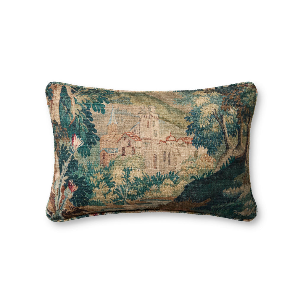 Loloi PLL0211 Green / Multi Forest Pattern Machine-Woven Polyester Lumbar Throw Pillow