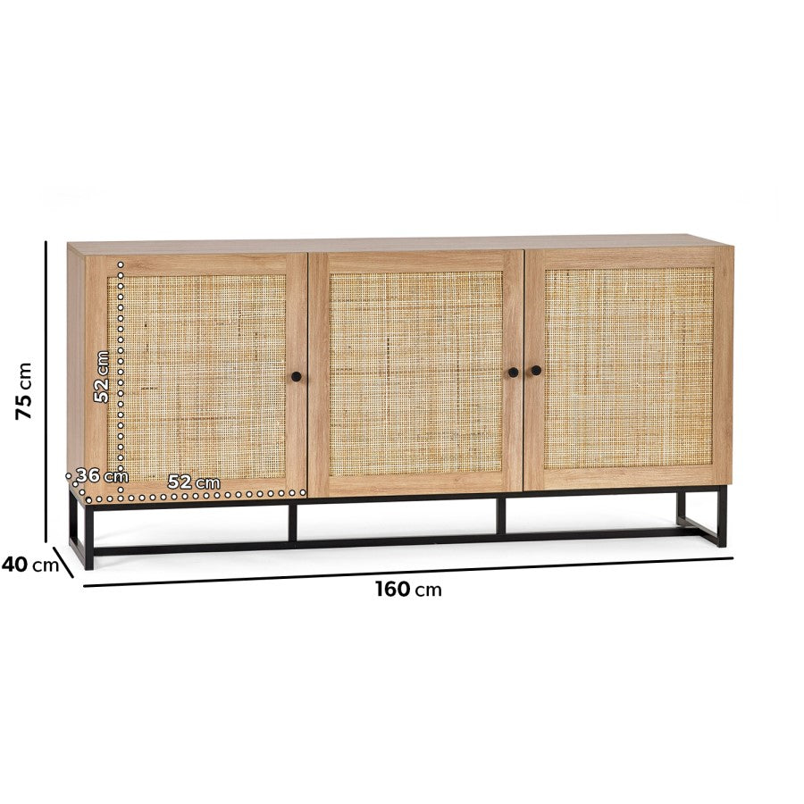 Large Oak Sideboard with Rattan Doors Modern Storage Cabinet for Stylish UK Homes