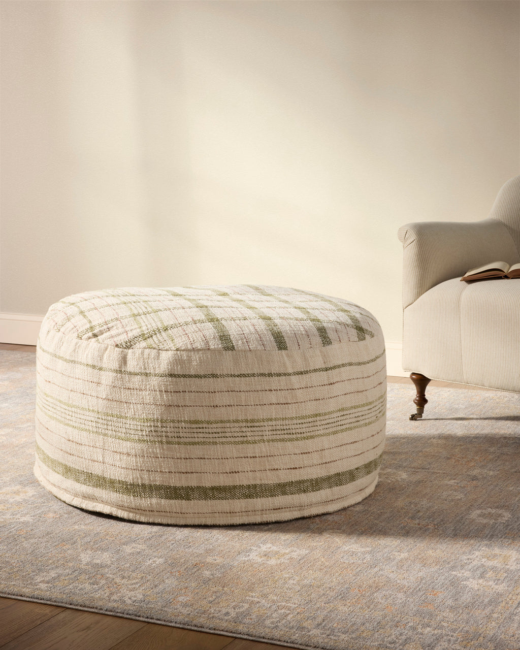 Chris Loves Julia x Loloi Wallace Cream Pouf Ottoman