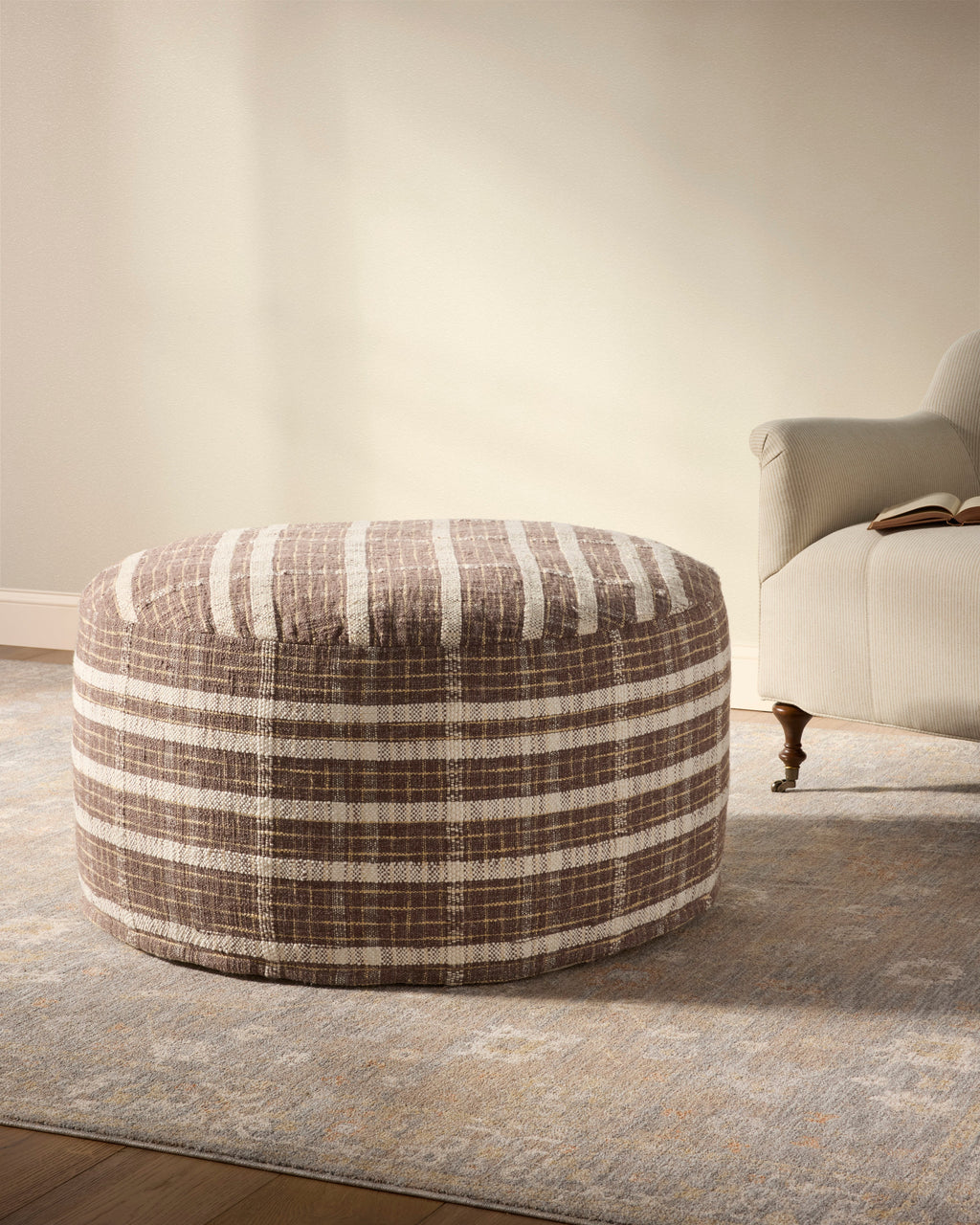 Chris Loves Julia x Loloi Wallace Chocolate Pouf Ottoman