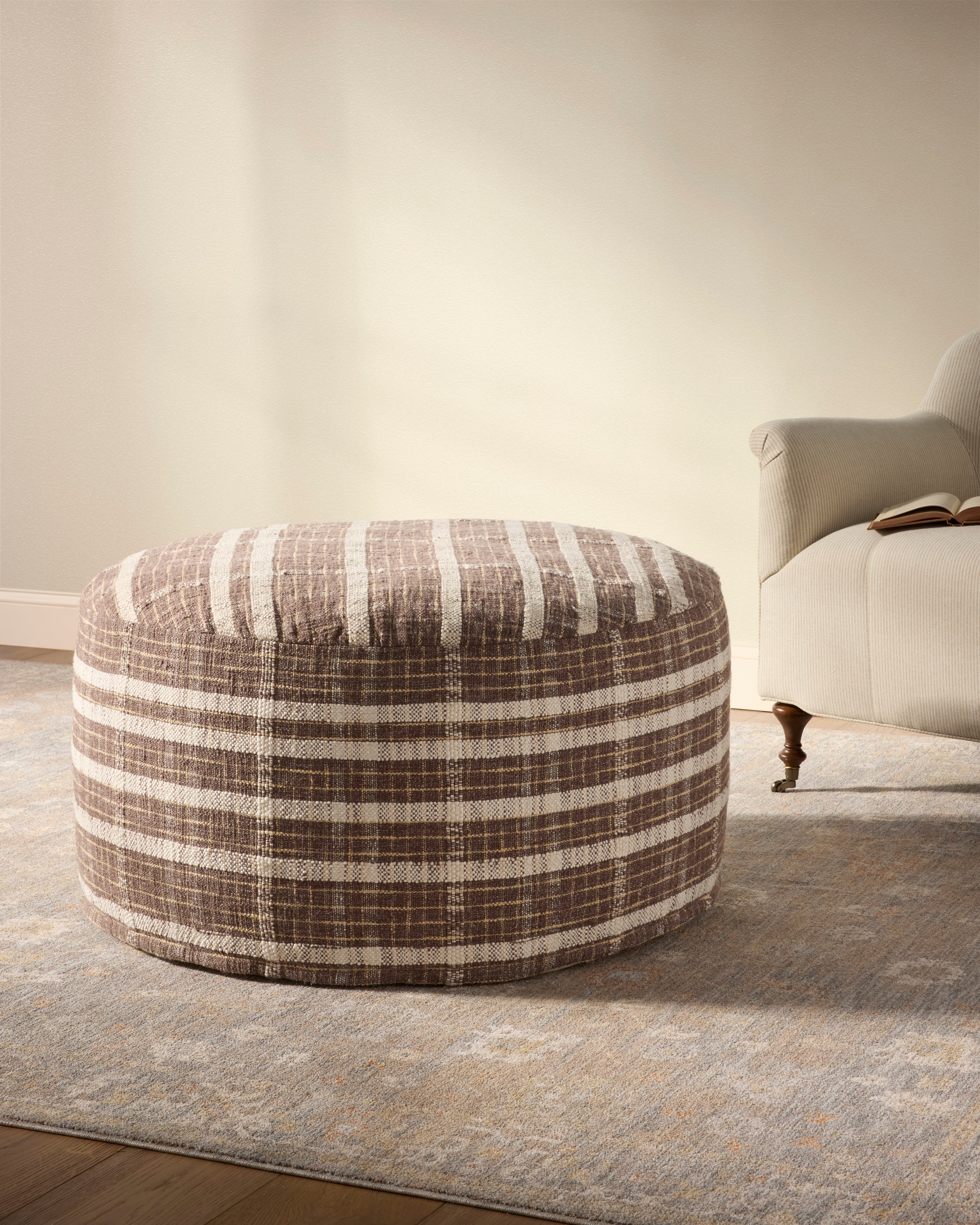 Chris Loves Julia x Loloi Wallace Chocolate Pouf Ottoman