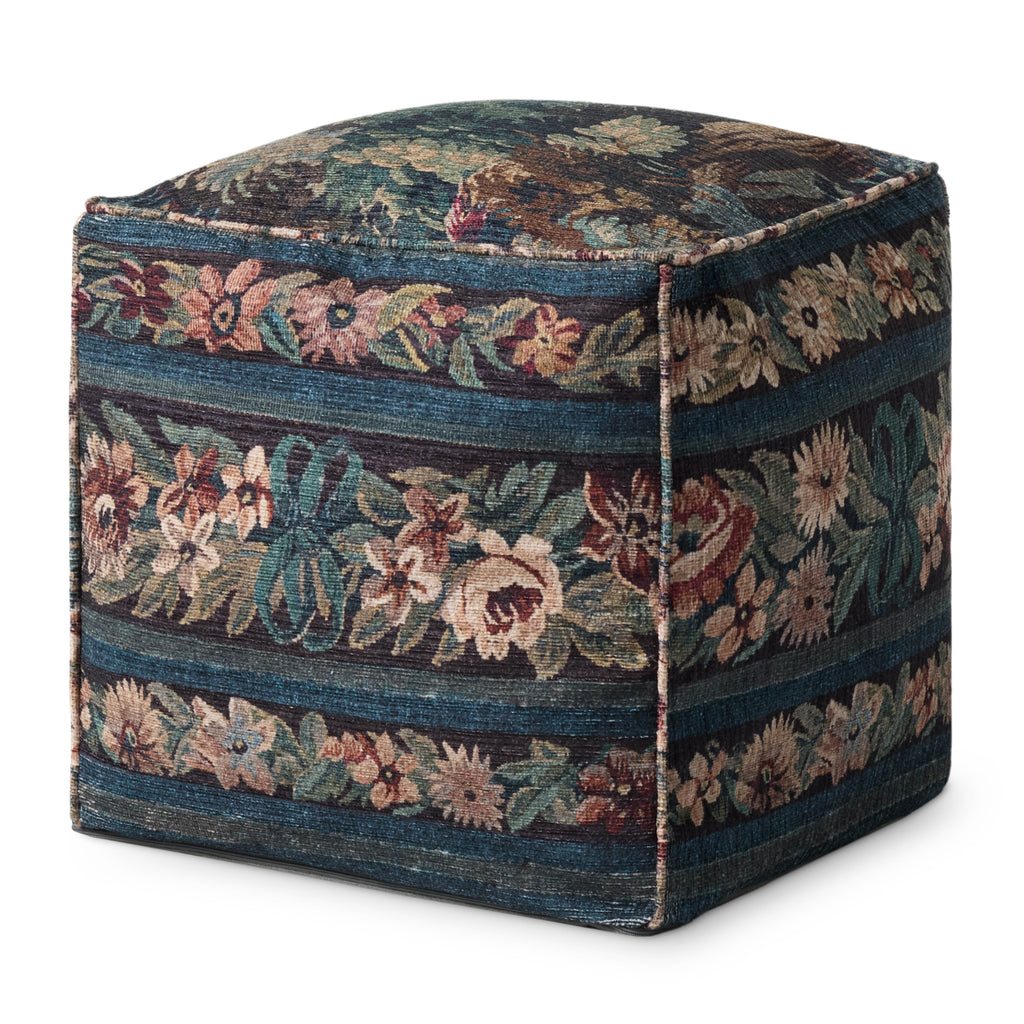 Loloi Blue / Multi Striped Pouf Ottoman