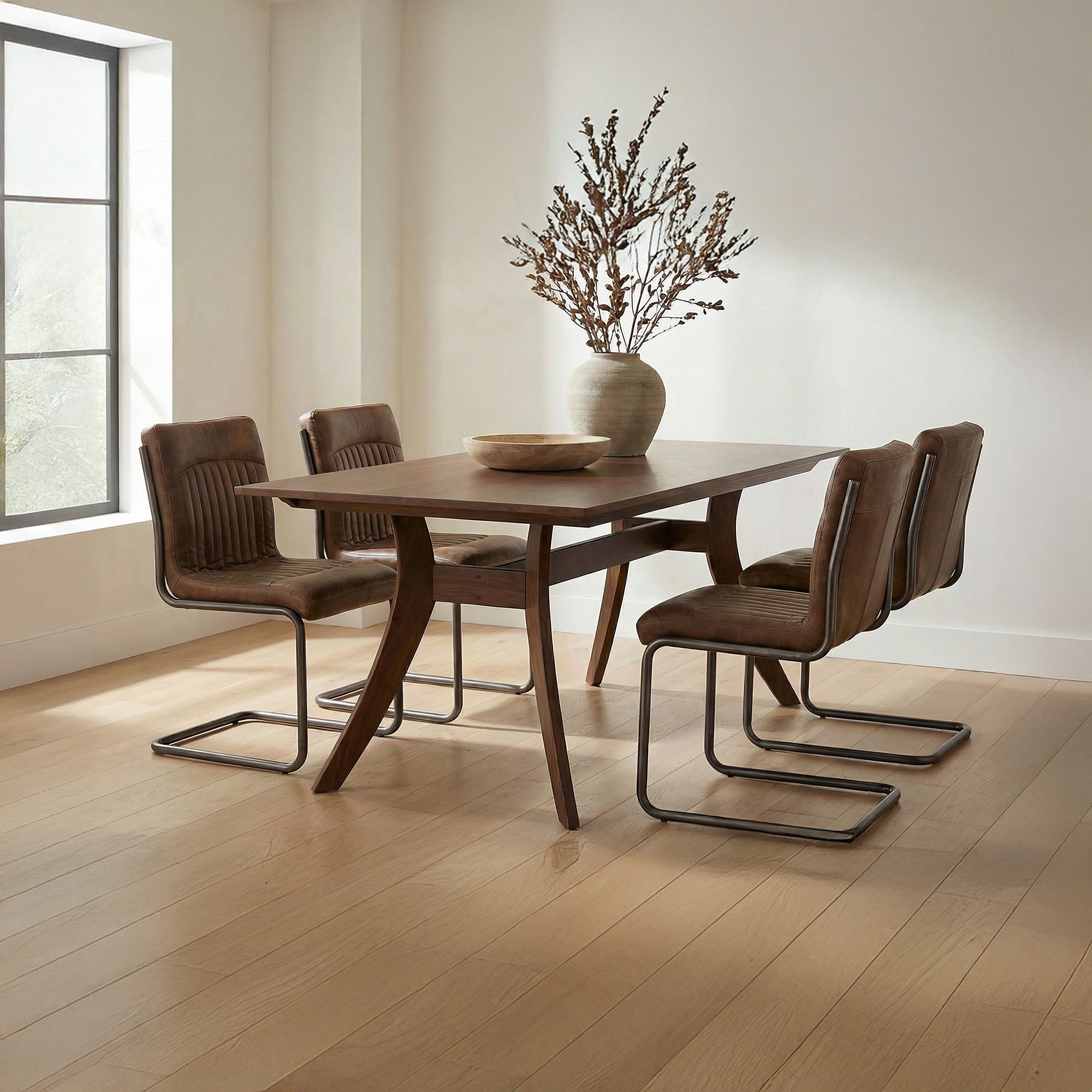 Moe's Home Ansel Dining Chair Grazed Brown Leather - Set of Two
