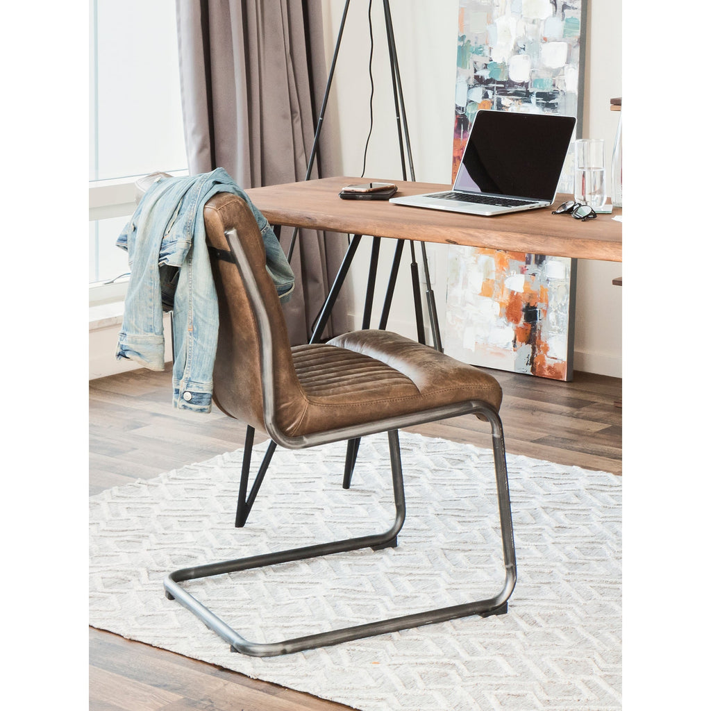 Moe's Home Ansel Dining Chair Grazed Brown Leather - Set of Two