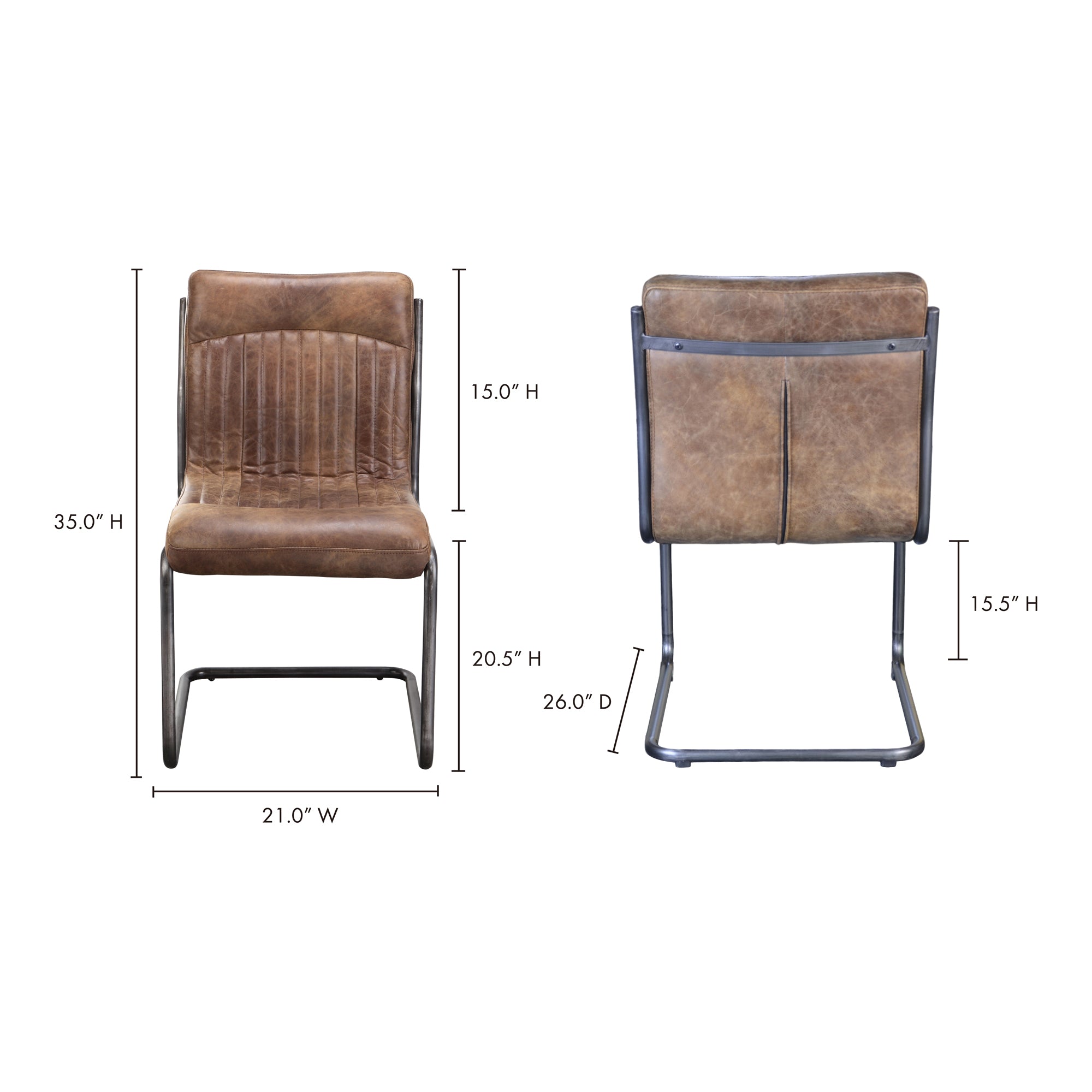 Moe's Home Ansel Dining Chair Grazed Brown Leather - Set of Two