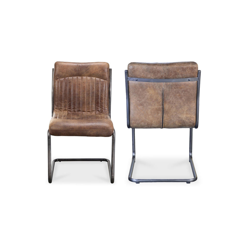 Moe's Home Ansel Dining Chair Grazed Brown Leather - Set of Two
